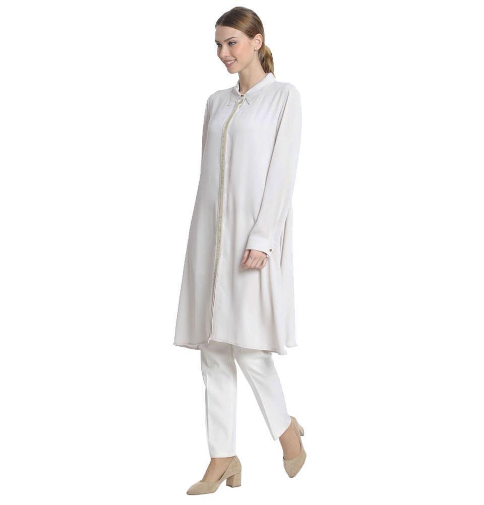 Abaci Modest Sequined Tunic 13190 in Cream | Elegant Women's Blouse for Church, Parties & Special Occasions