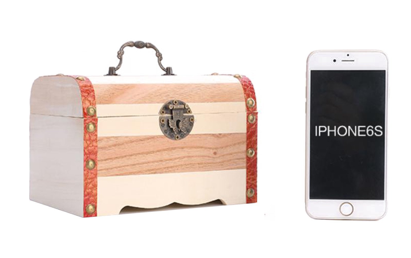 Handmade Wooden Treasure Chest Money Box with Lock & 2 Keys - Secure Piggy Bank, Jewelry Organizer & Cash Storage for Kids, Adults, Home & Office Use