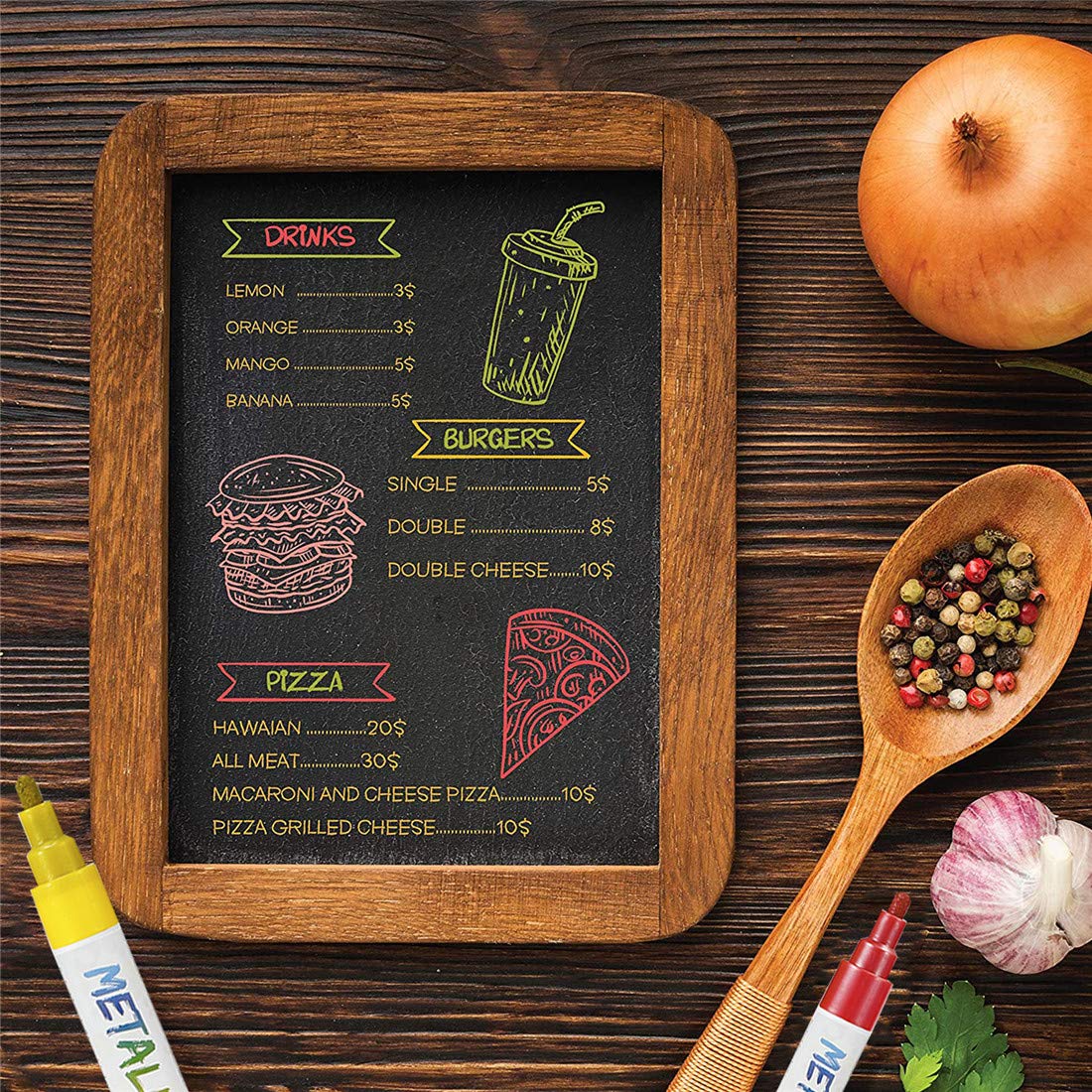 Metallic Liquid Chalk Markers - 8 Pack with 6mm Bold Tip, Erasable Chalk Pens for Blackboard, Bistro Menu & Window Writing - Perfect for Restaurants, Cafes, Classrooms & DIY Projects