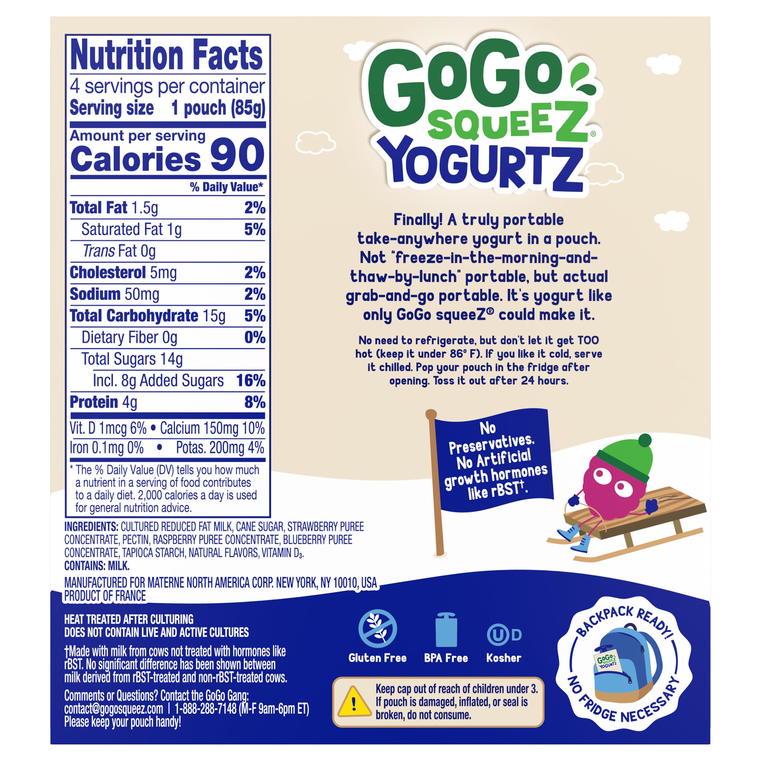 GoGo squeeZ YogurtZ Banana, 3 oz (4 Pouches) - Healthy Kids Snacks Made with Real Yogurt & Fruit - No Refrigeration Needed, Gluten Free, Kosher Certified - Perfect for Lunchboxes, School Snacks & On-the-Go Nutrition