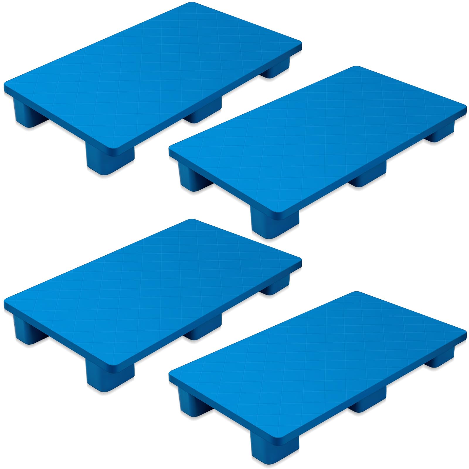 Soaoo 39 x 23 x 5 Inch Blue Plastic Pallets - Stackable Lightweight Storage Pallets for Basement, Warehouse, Supermarket & Indoor Use - Durable Floor Pallets for Garden & Home Organization (Set of 4) - Perfect for Shelving, Crate Storage & Garage Organization