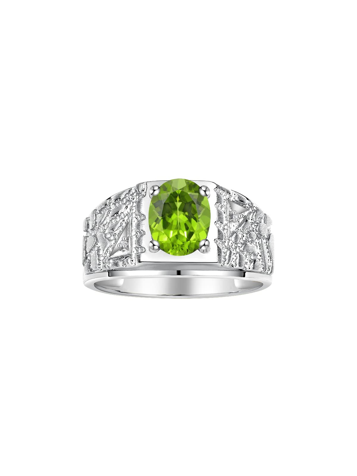 Rylos Men's Designer Nugget Ring: 9X7MM Oval Gemstone & Sparkling Diamond Birthstone Ring in Sterling Silver (Sizes 8-13) – Perfect for Gifts, Weddings & Everyday Wear | Men's Jewelry Collection