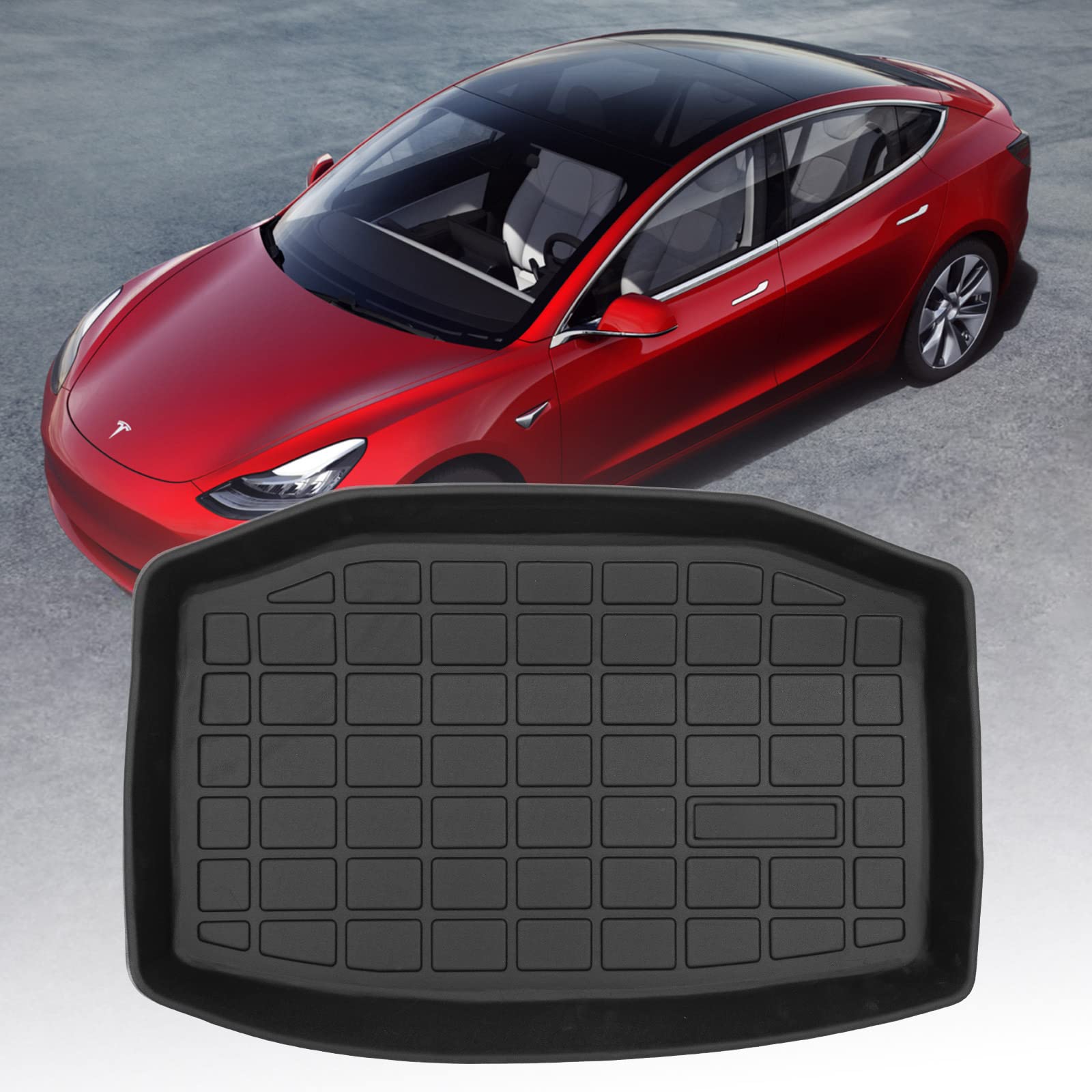 Premium TPE Trunk Mat for Tesla Model 3 - Heavy Duty Cargo Liner & Storage Tray Accessories | Waterproof, Non-Slip Protection for Rear Cargo Area | Perfect for Road Trips, Groceries & Outdoor Adventures