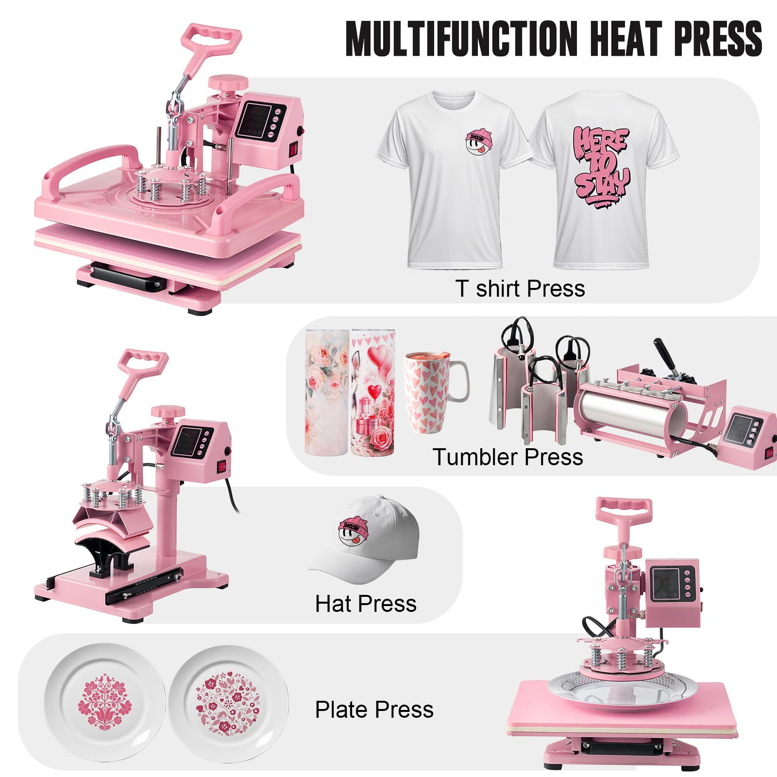 12x15 Inch Heat Press Machine for T-Shirts & Sublimation - 8-in-1 Combo with 30oz Tumbler Press for Hats, Caps, Mugs & Plates | Perfect for DIY Crafts, Custom Apparel & Small Business Printing