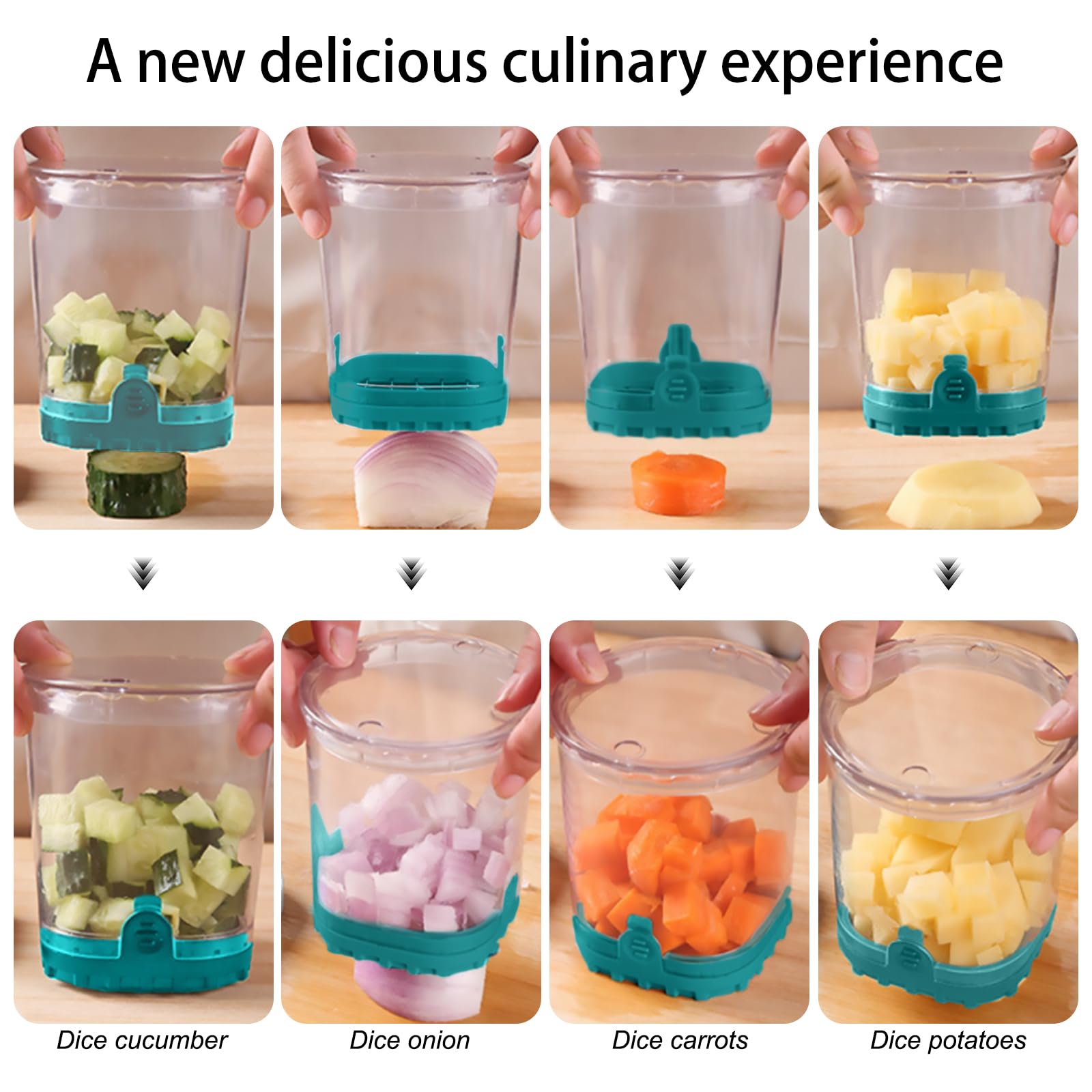 Fruit and Vegetable Chopper Cup - Multi-Functional Dicer with Push Plate - Detachable Cutter for Fast Slicing - Kitchen Gadget & Home Essential (Dark Blue) - Perfect for Meal Prep, Salads, Baby Food, and Quick Snacks