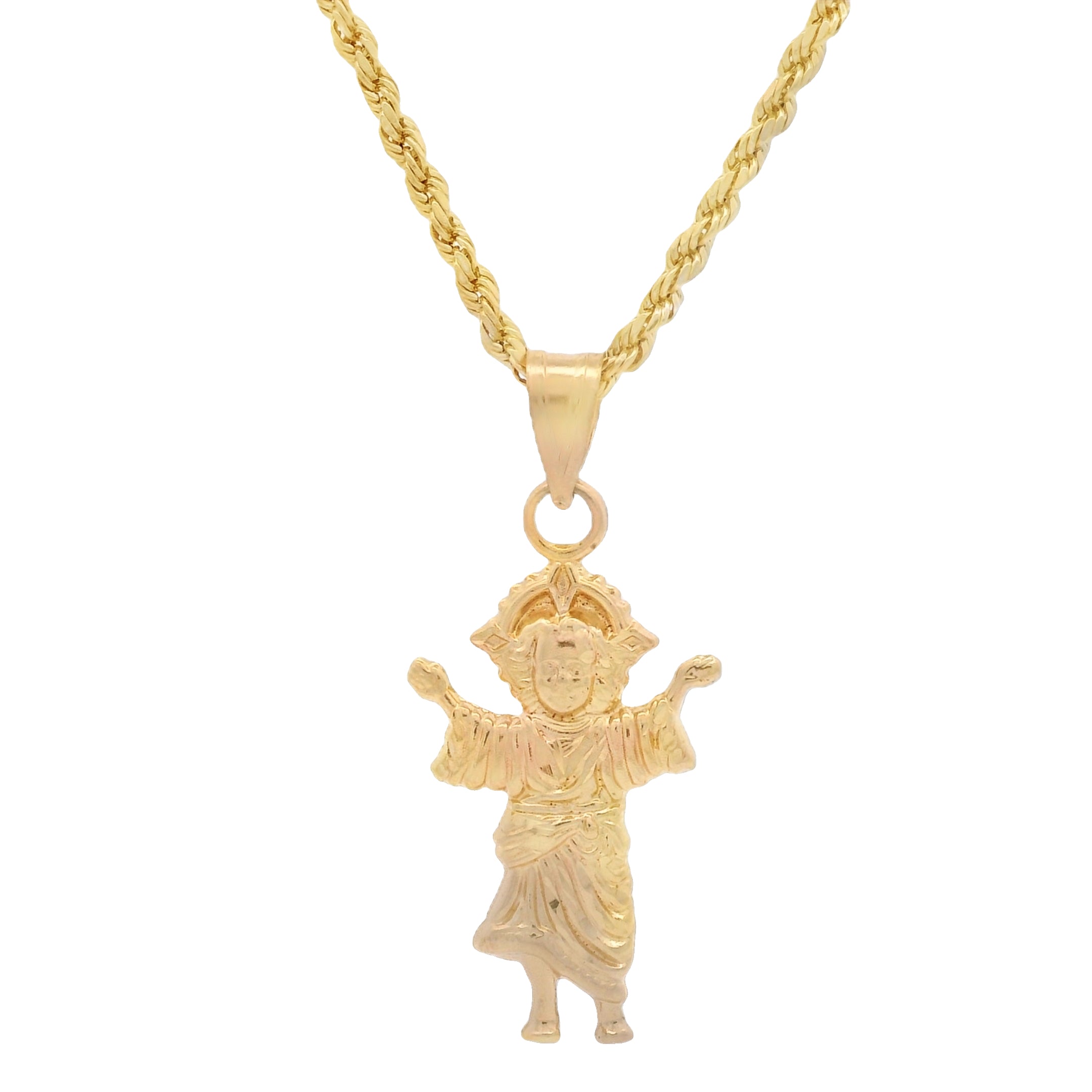 14K Gold Divino Niño Pendant with Hollow Rope Chain - 22 Inches JTJ™ - Perfect for Religious Gifts, Baptism Jewelry & Everyday Faith Inspired Fashion