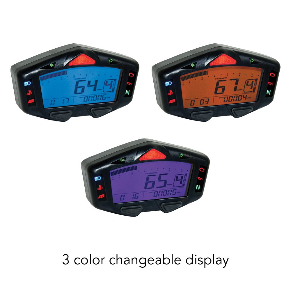 Koso BA038900 DB-03R Digital Multifunction Plug and Play Gauge - Universal Motorcycle & ATV Dashboard Display for Speed, RPM, Fuel & Temperature Monitoring