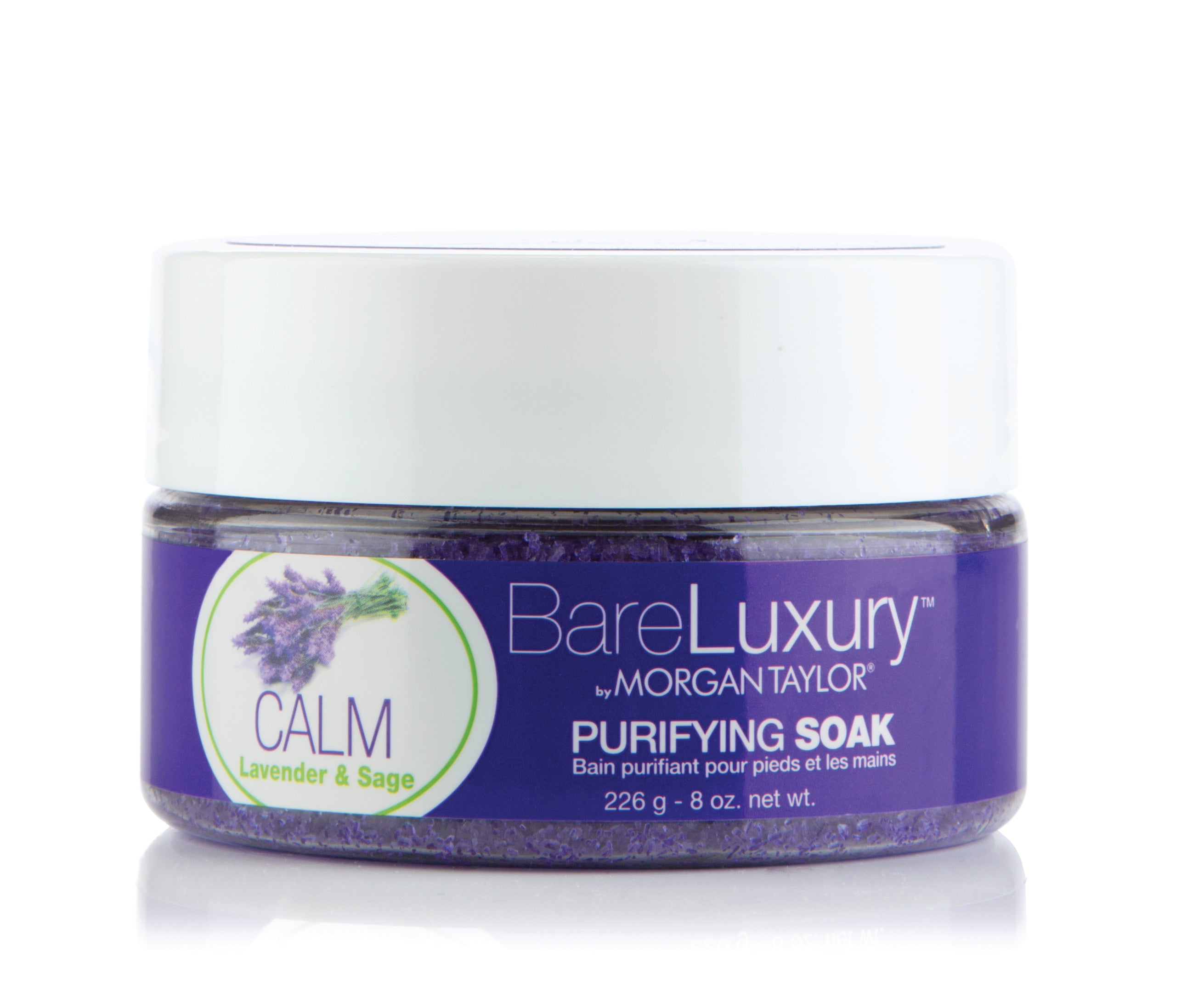 BareLuxury by Morgan Taylor Purifying Soak - Calming Lavender & Sage Scented Bath Salt (8 oz) | Relaxing Aromatherapy for Stress Relief & Self Care