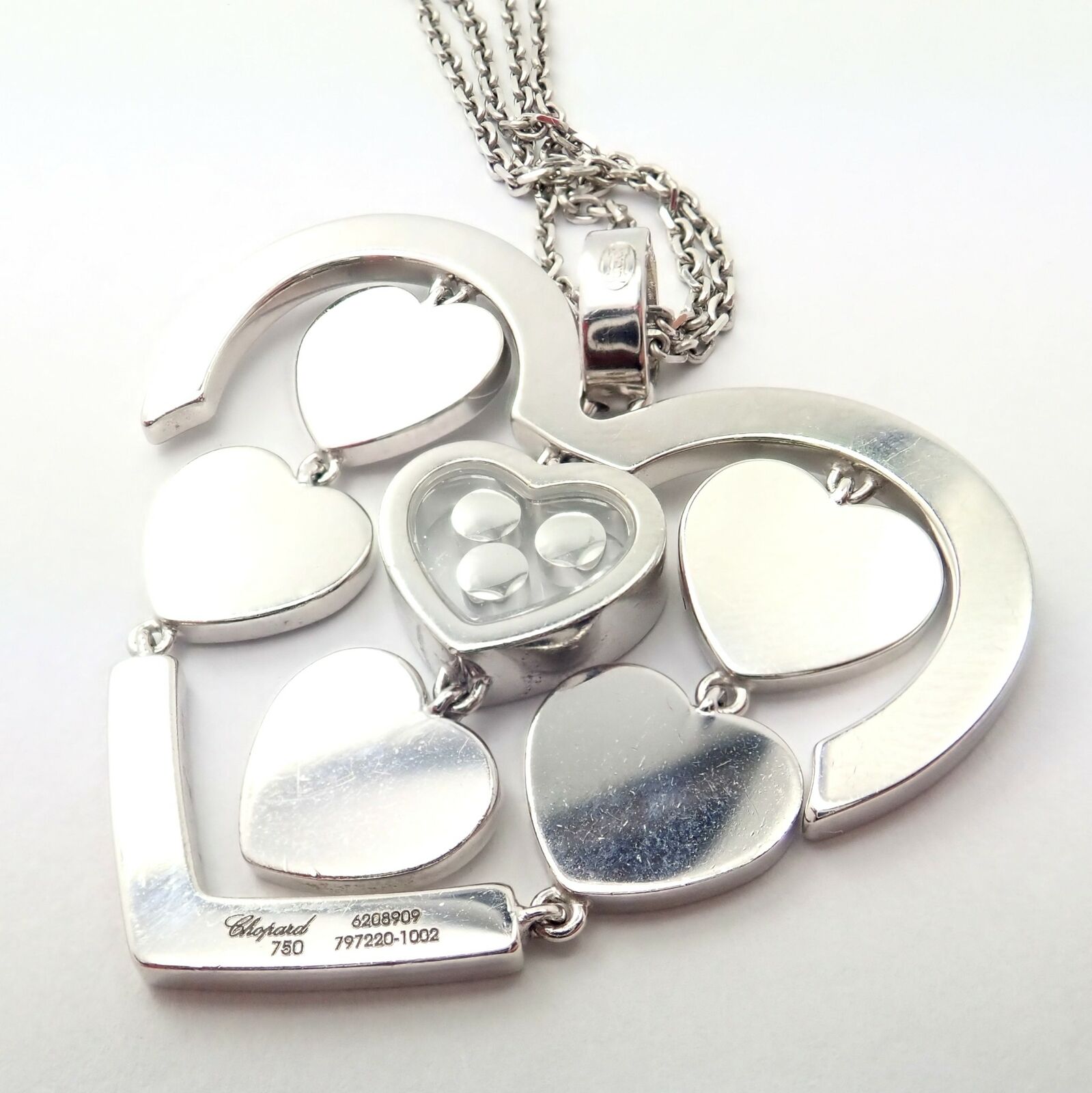 Authentic Chopard 18k White Gold Large Double Happy Hearts Diamond Necklace for Women - Luxury Valentine's Gift, Anniversary Jewelry & Special Occasion Present