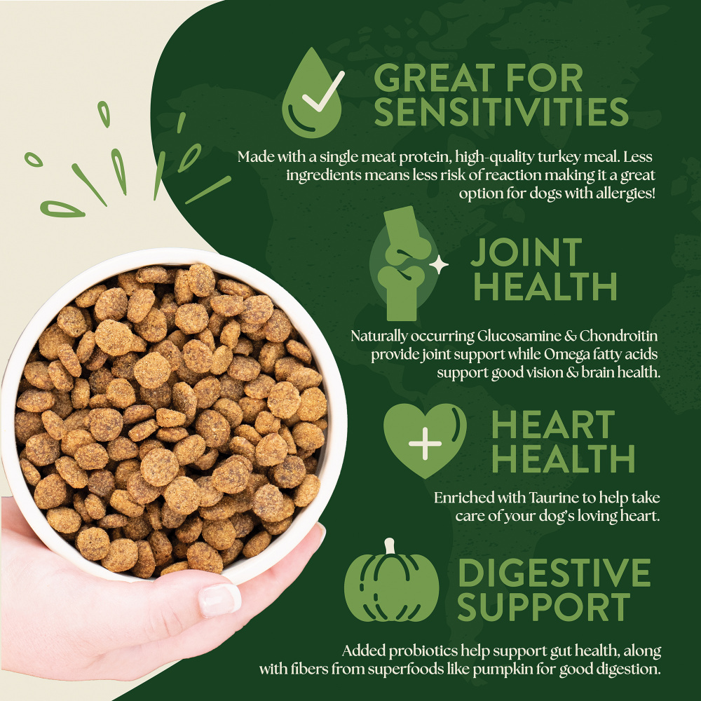 Earthborn Holistic Venture Limited Ingredient Grain-Free Dry Dog Food with Turkey Meal & Pumpkin - Hypoallergenic Recipe for Sensitive Stomachs, Perfect for Adult Dogs with Food Allergies or Digestive Issues