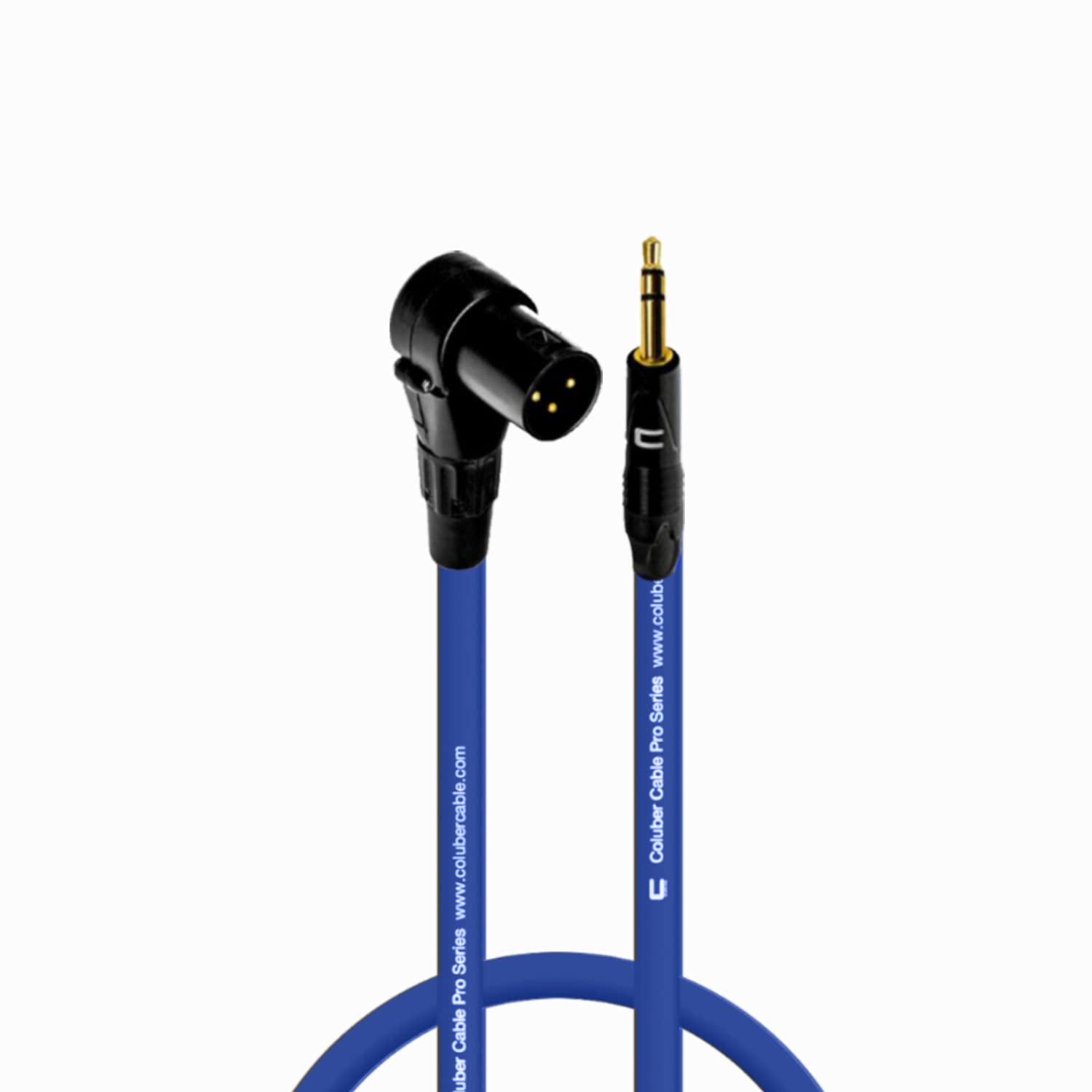 COLUBER CABLE Right Angle 3-Pin XLR Male to 3.5mm TRS Male Audio Cable - 0.5 Feet Blue - Professional Microphone Connector for Powered Speakers, Audio Interfaces & Mixers - Ideal for Live Performances, Studio Recording & Home Audio Setups