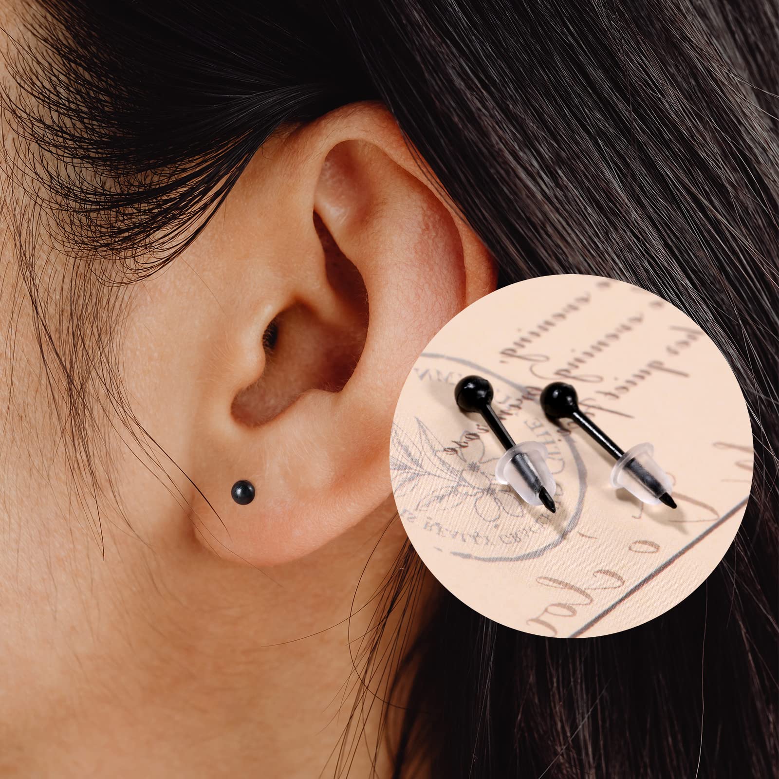 100 Pairs Black Plastic Ball Stud Earrings with Rubber Backs - Hypoallergenic Earring Posts for Men & Women - Perfect for Sports, School, Work & Everyday Wear