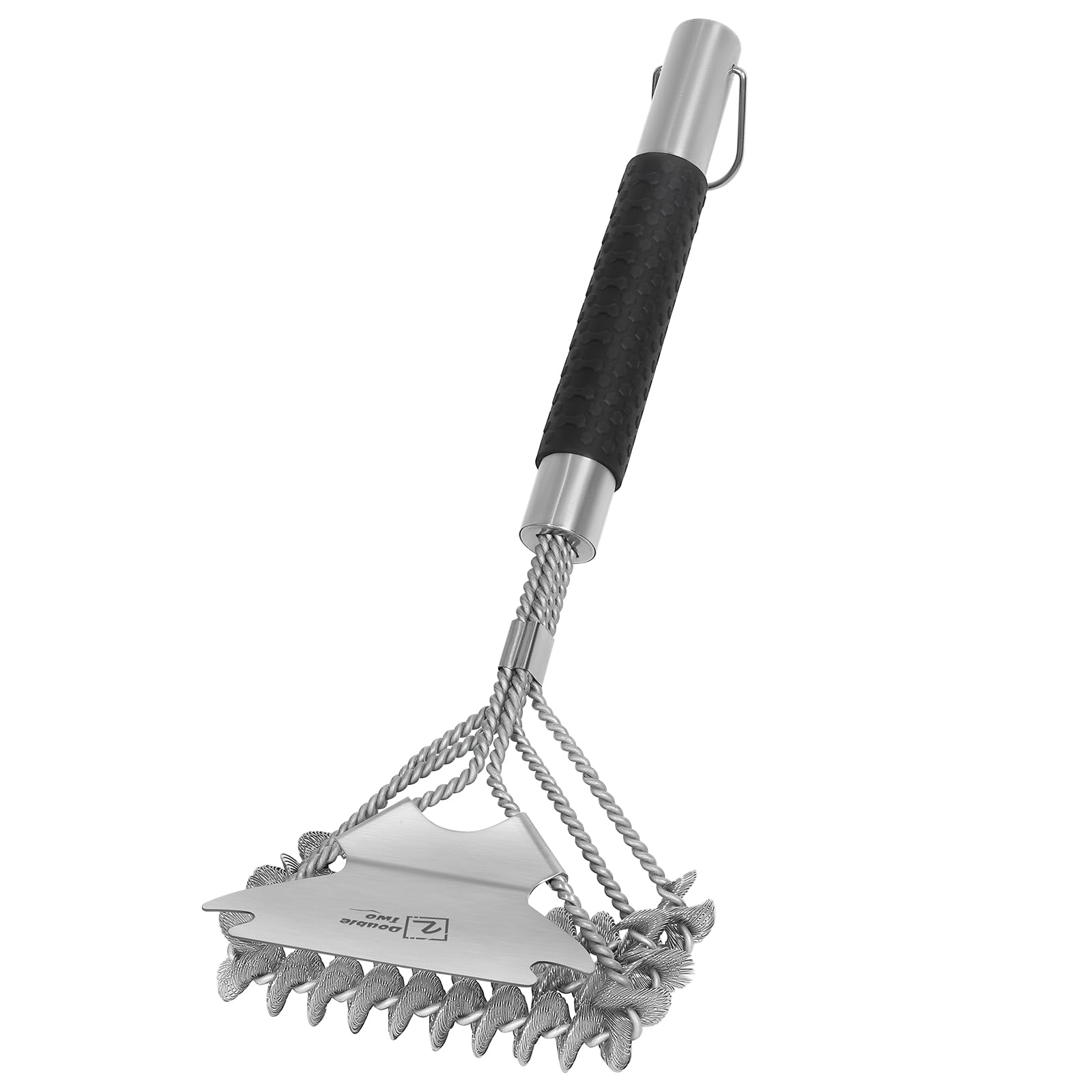 Double Two - Heavy Duty Grill Brush with Scraper, Bristle-Free BBQ Cleaning Brush for Outdoor Gas & Charcoal Grills | Safe Non-Scratch Grill Cleaner Tool for Steak, Burgers & Backyard Barbecues