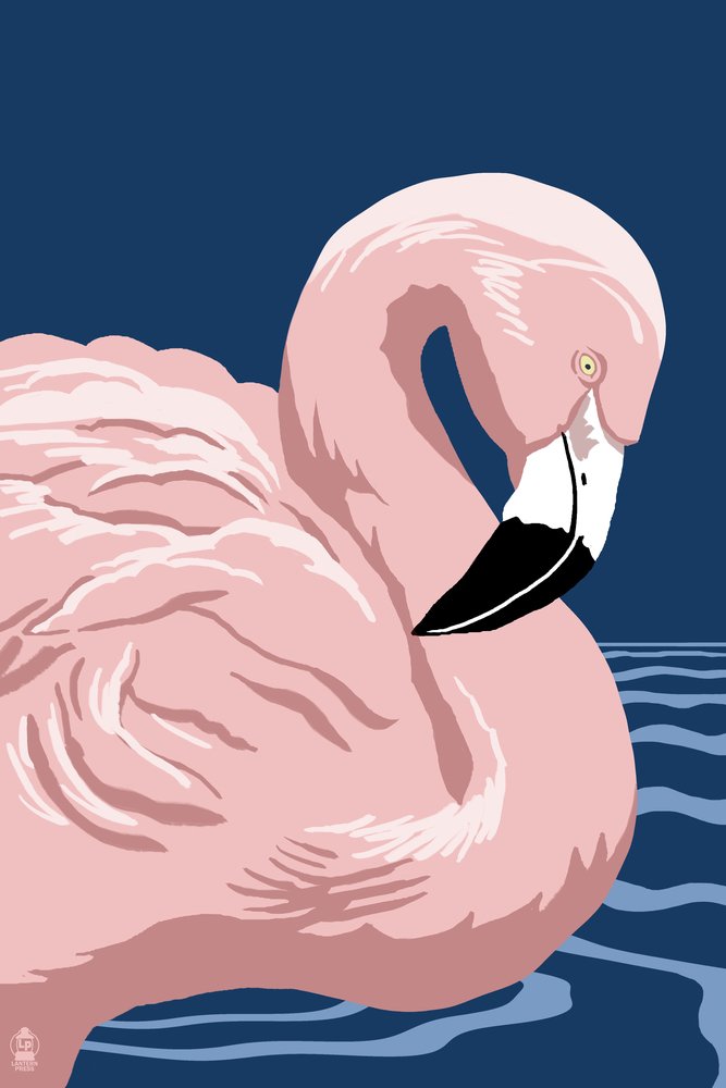Flamingo Solo - 24x36 Giclee Art Print, Tropical Travel Poster Wall Decor for Living Room & Beach House