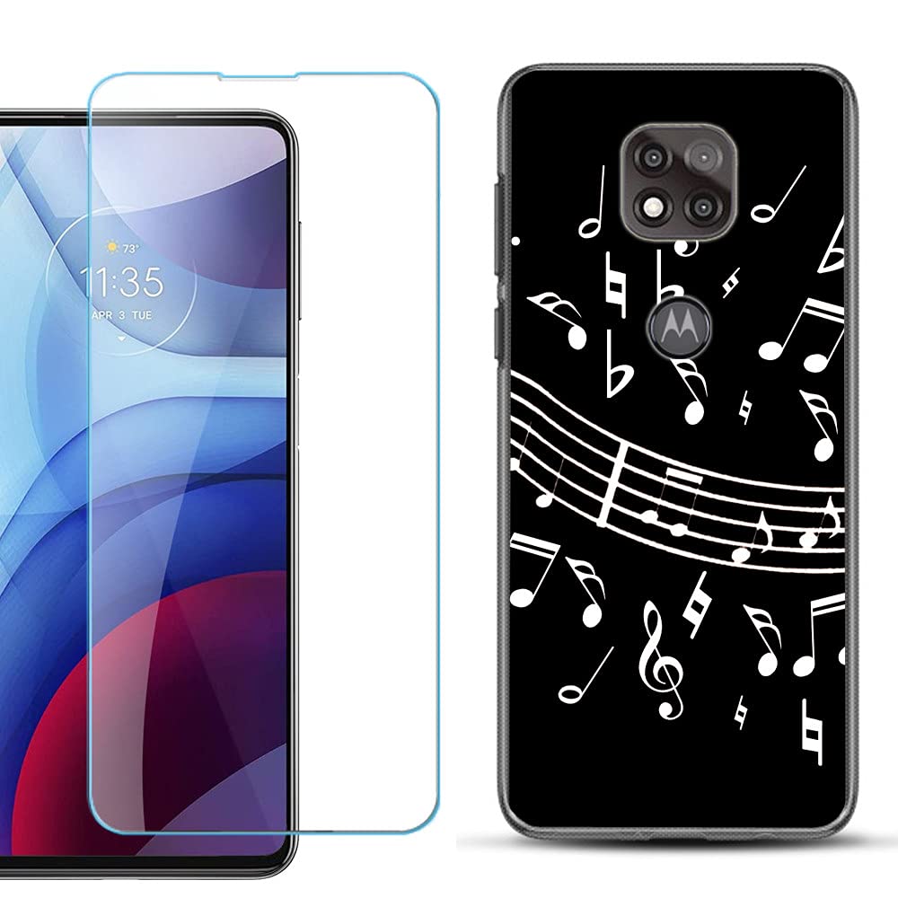 Slim TPU Case for Motorola Moto G Power 2021 with Screen Protector - Music Notes/Black - Durable Protection for Daily Use