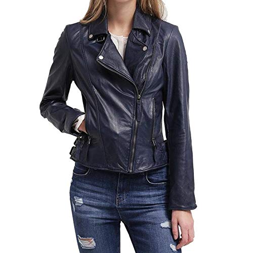 Women's Lambskin Leather Bomber Jacket - Stylish Biker Outerwear for Winter - Soft & Smooth Genuine Leather Jacket for Casual Wear, Motorcycle Riding & Night Out