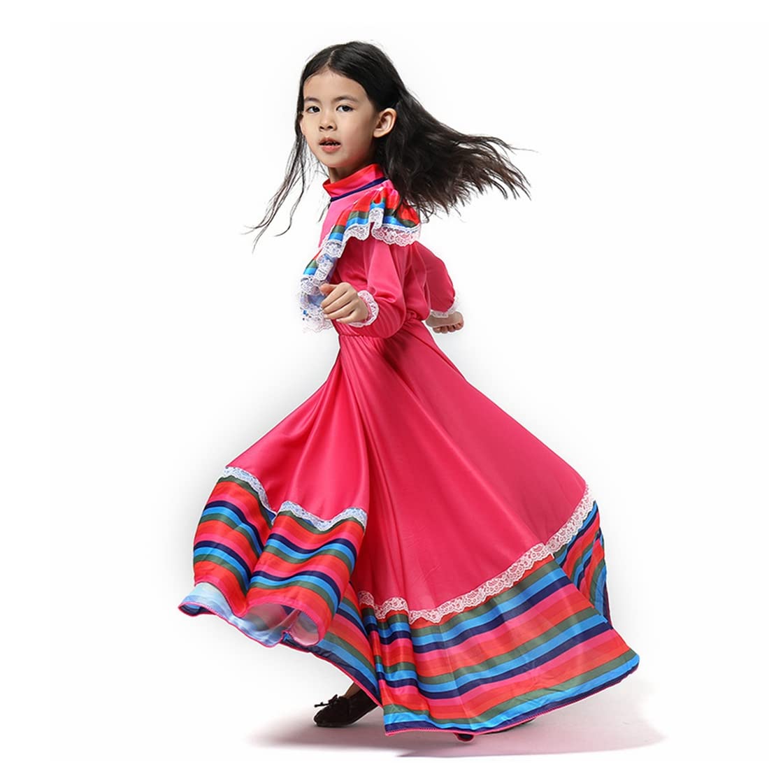 CAFELE Mexican Traditional Dress for Girls - National Style Fancy Princess Costume for Halloween, Carnival, Birthday Parties | Perfect for Dance Performances & Cultural Events