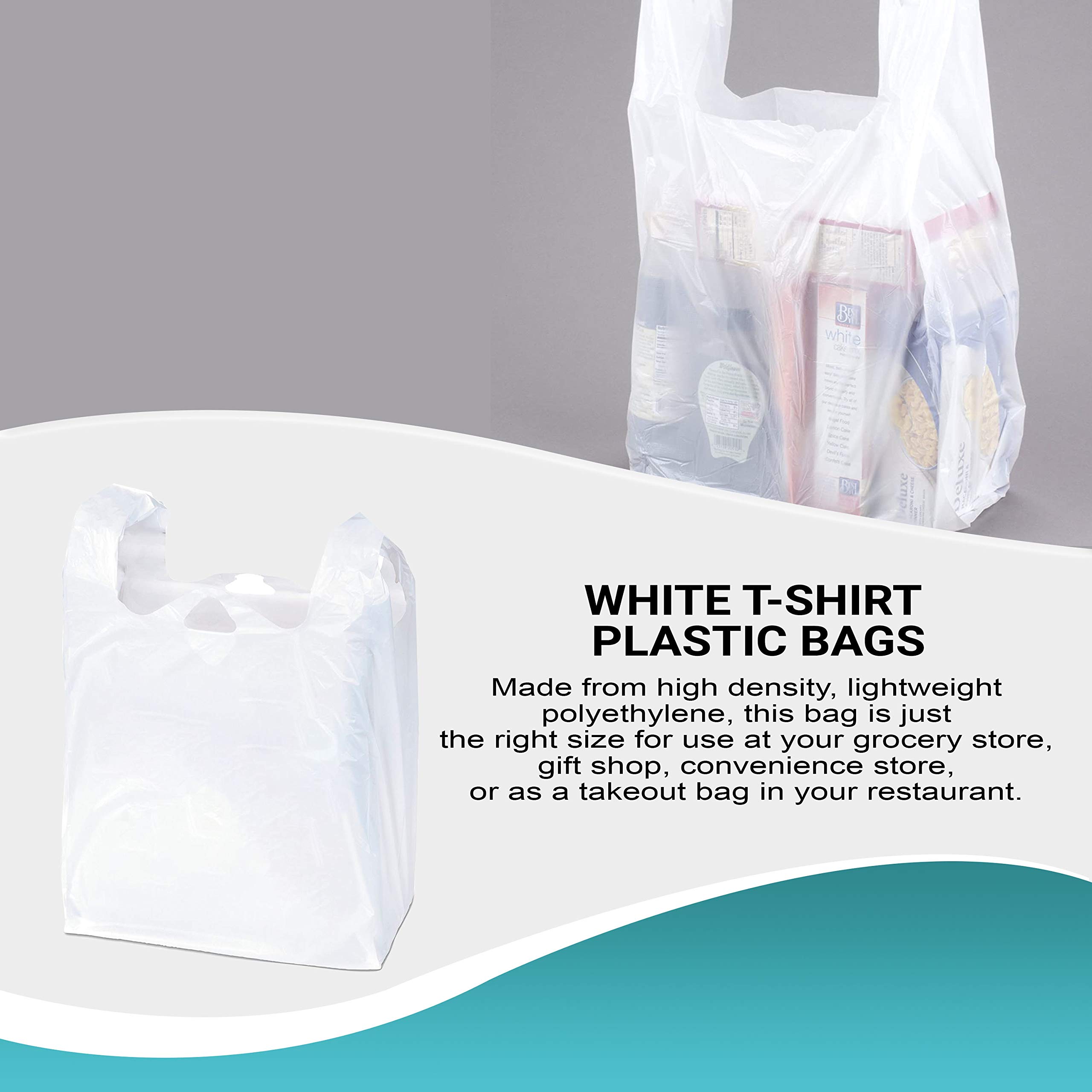 APQ 500-Pack White T-Shirt Plastic Bags 18x8x28 Inches - 0.65 Mil Ultra Thin Carry-Out Bags | Unprinted Polyethylene Shopping Bags with Handles for Retail Stores, Grocery & Restaurants | Perfect for Clothing, Takeout Food & Lightweight Items