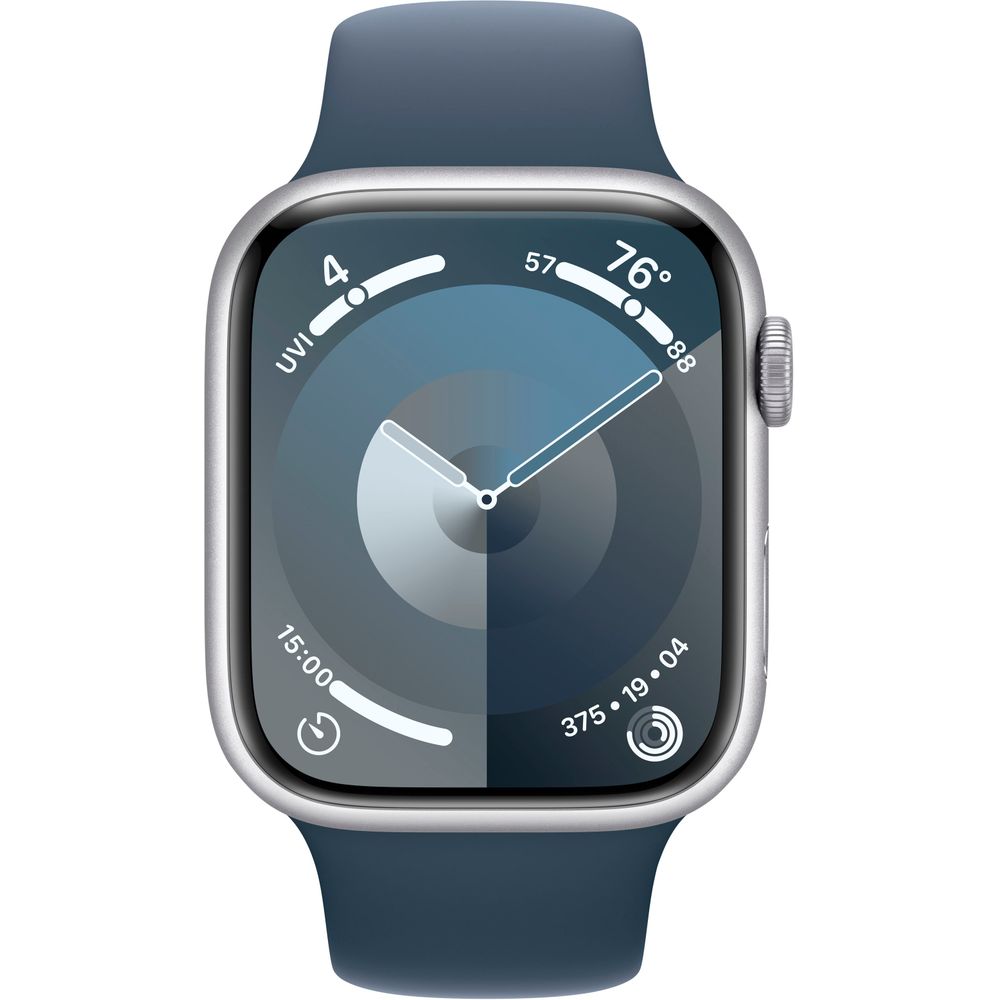 Apple Watch Series 9 (Gen 9) 45mm Silver Aluminum Case with Storm Blue Sport Band - MR9D3LW/A - Smartwatch for Fitness Tracking, Heart Rate Monitoring & iPhone Connectivity