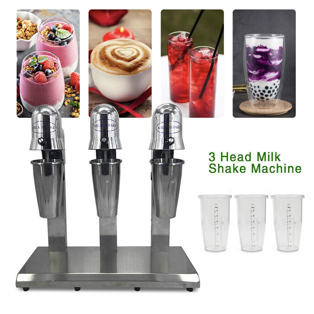 Professional Stainless Steel Milkshake Maker with 3 Speeds - 800ml x3 Cups for Smoothies, Ice Cream & Fruit Blends - Commercial Countertop Blender for Shops, Cafes & Home Kitchens