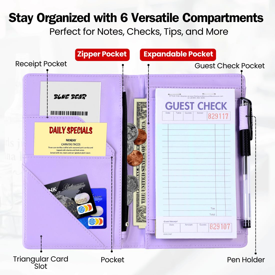 Durable Waitress Server Book for Restaurants, Cafes & Bars - Efficient Organization