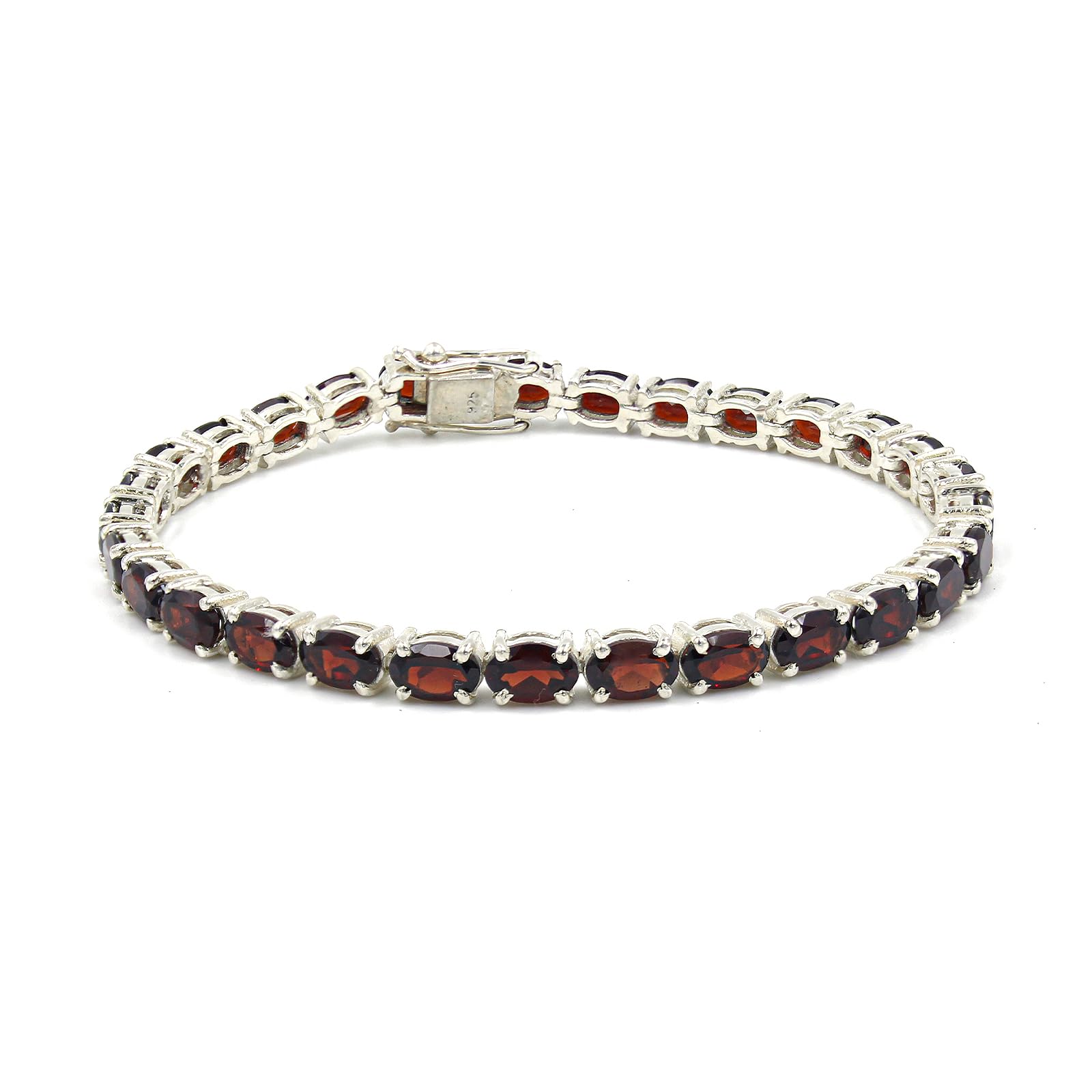 925 Sterling Silver Tennis Bracelet for Women - Genuine Garnet Gemstone Designer Jewelry (7.5