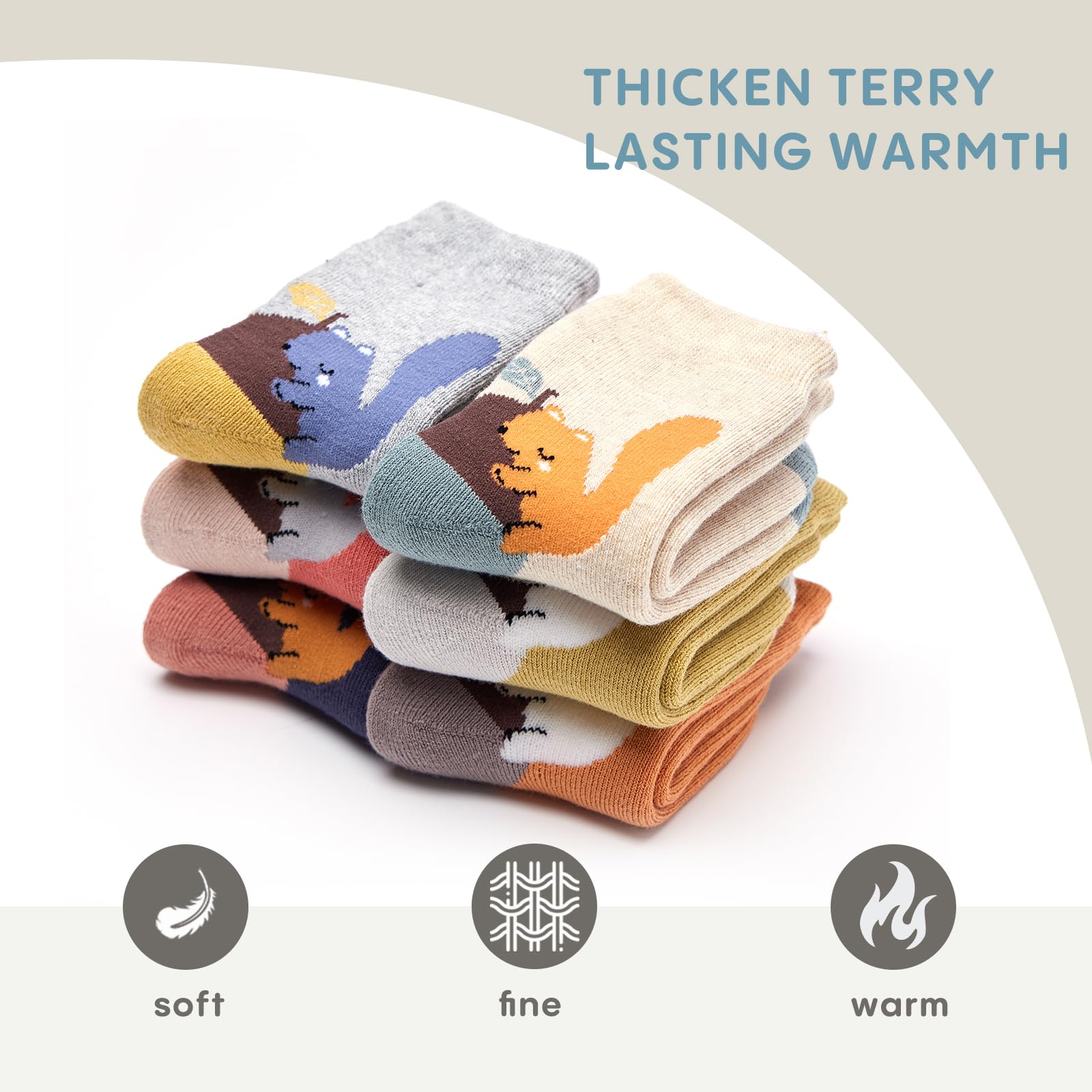 Girls Winter Socks 6 Pack - Warm Thermal Terry Crew Socks for Kids | Cozy Cold Weather Socks for School, Outdoor Play & Snow Days