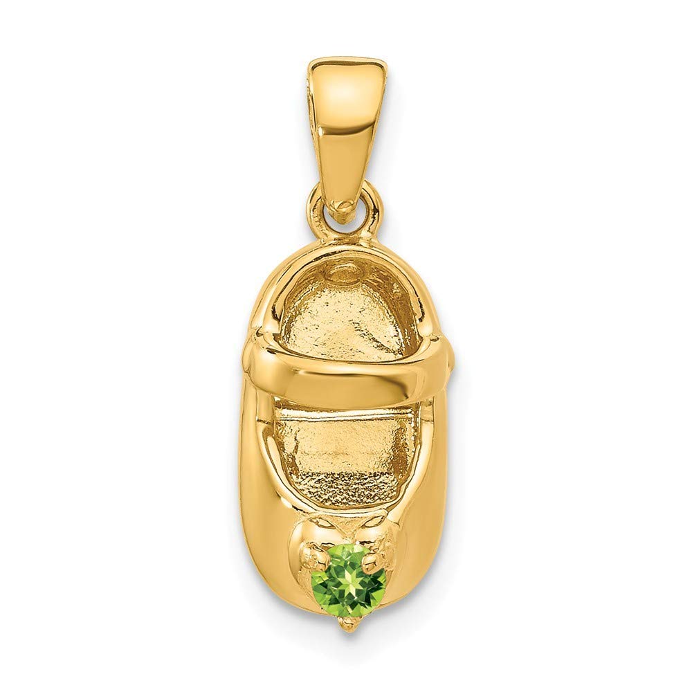 14K Yellow Gold Textured Polished Engravable August Peridot Baby Shoe Charm Pendant Necklace - 19x7mm - Perfect Jewelry Gift for Women, Moms & Grandmothers - Ideal for Baby Showers, Christenings & Mother's Day Gifts