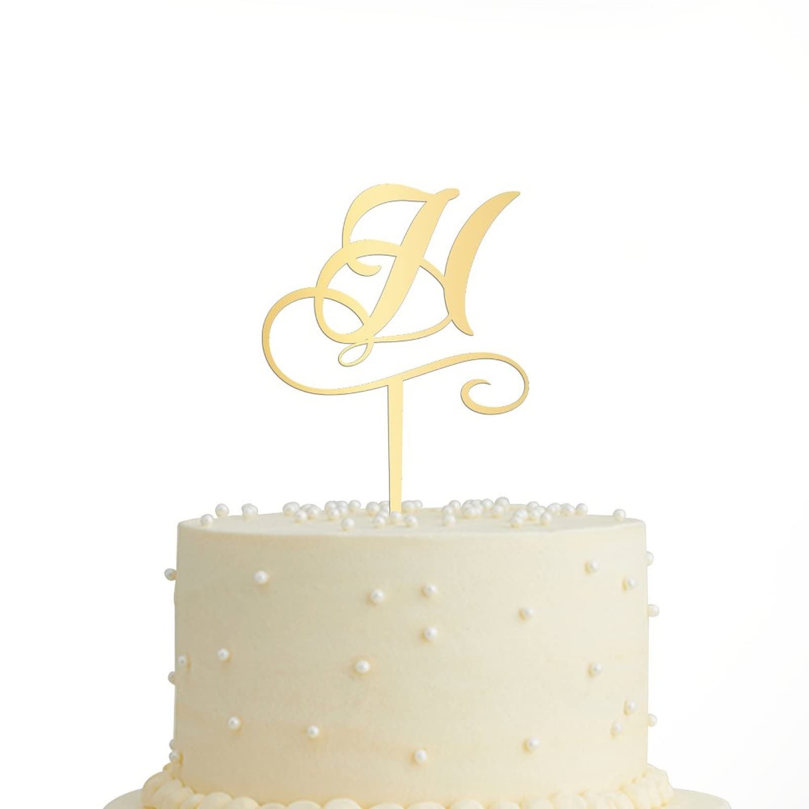 Personalized Gold Acrylic Monogram Cake Topper - Letter H Wedding Cake Decoration for Rustic Weddings, Birthdays & Parties - Custom Initials for Elegant Celebrations