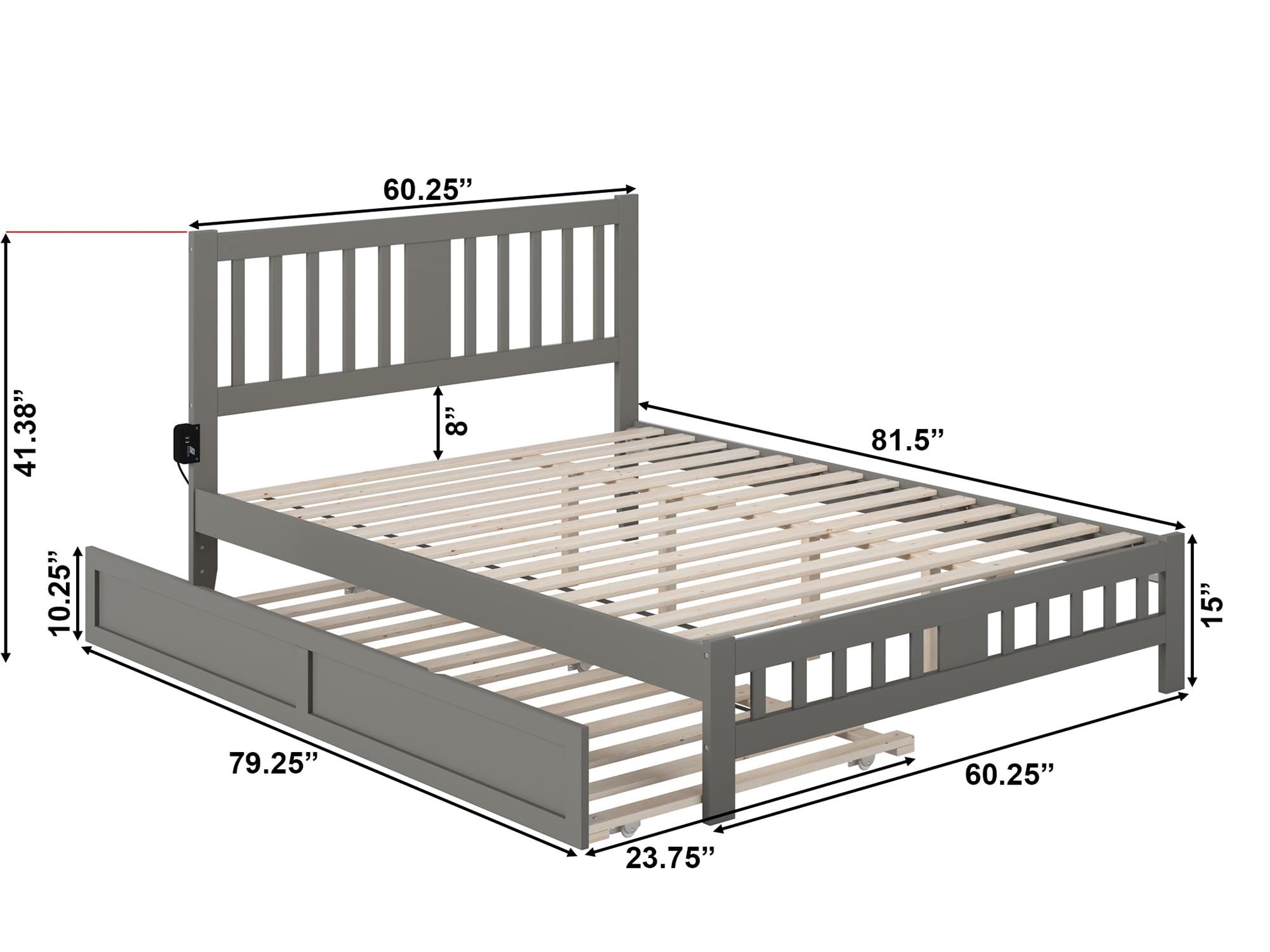 AFI Tahoe Queen Size Platform Bed with Footboard & Twin XL Trundle - Modern Grey Wooden Bed Frame for Master Bedroom, Guest Room & Small Spaces