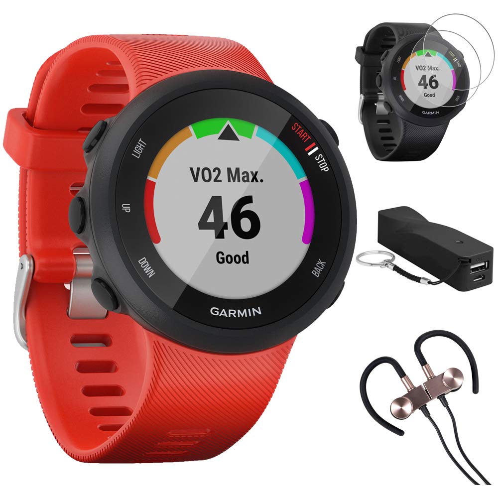 Garmin Forerunner 45 GPS Running Watch 42mm - Lava Red with Accessories Kit | Includes Wireless Earbuds, Portable Charger & Screen Protectors (2-Pack) | Perfect for Running, Jogging & Fitness Tracking
