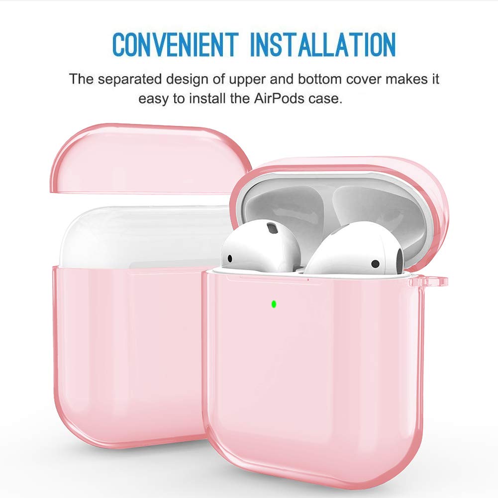 Valkit Clear TPU AirPods Case Cover with Keychain - Shockproof Protective Case for AirPods 1 & 2 (Pink) - Compatible with Apple AirPods Charging Case - Perfect for Women, Men & Teens - Gym, Travel & Everyday Use