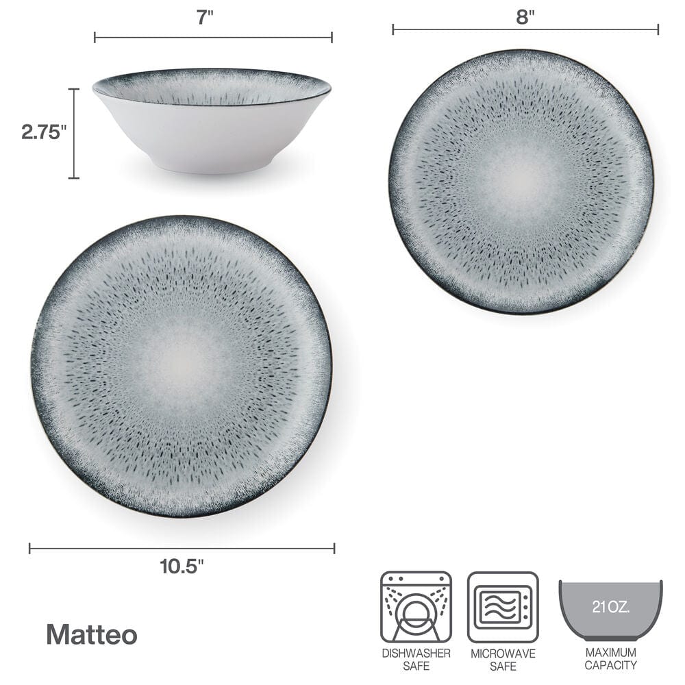 Matteo 12-Piece Dinnerware Set - Service for 4 | Elegant Porcelain Plates, Bowls & Mugs | Perfect for Family Dinners, Dinner Parties & Holiday Entertaining