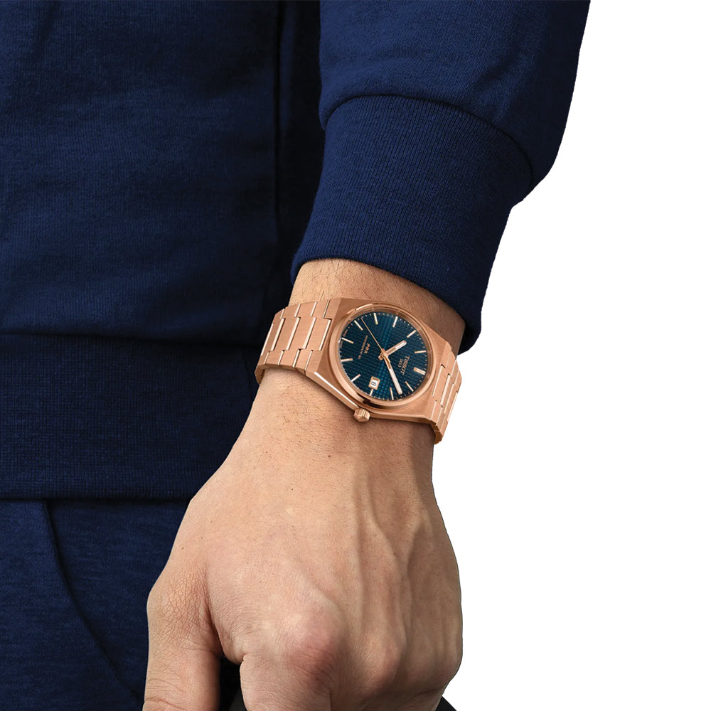 Tissot PRX Powermatic 80 Automatic Watch - 40mm Rose Gold Case, Blue Dial, Stainless Steel Bracelet | Luxury Swiss Timepiece for Men, Business & Casual Wear