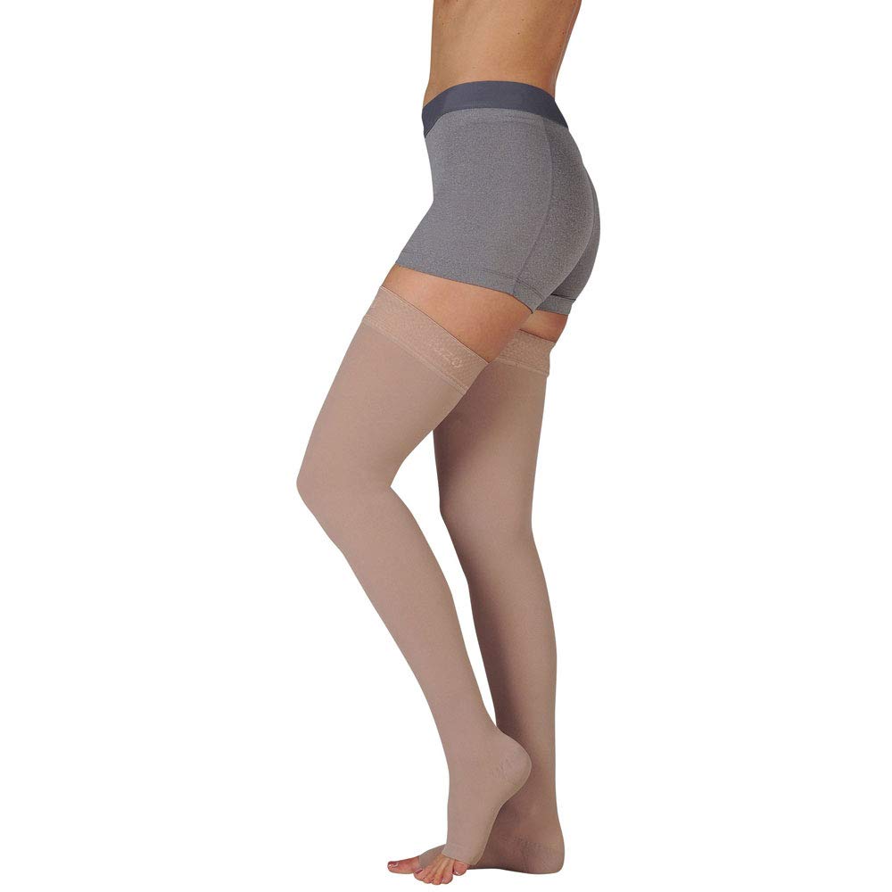 Juzo Dynamic Varin 3512 Thigh-High 30-40mmHg Compression Stockings with Silicone Top Band for Women - Petite Size, Ideal for Lymphedema, Varicose Veins & Travel Comfort
