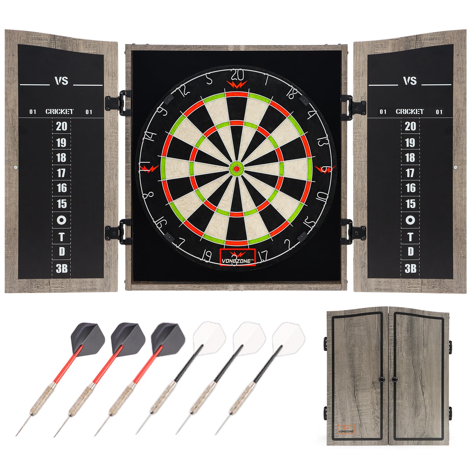 Premium Dartboard Cabinet Set with Hemp Bristle Board & Chalk Scoreboard - Easy Assembly, Includes 6 Darts - Perfect for Home Game Rooms, Bars & Man Caves - Great Gift for Dart Enthusiasts