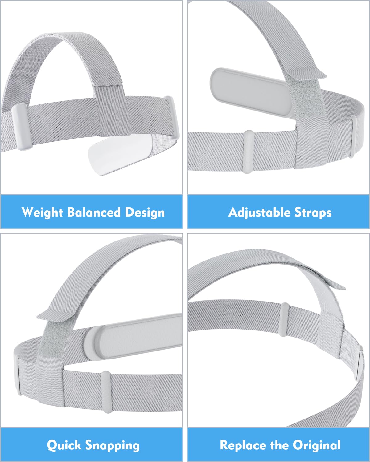 Original Tan Replacement Head Strap for Oculus Quest 2 & Meta Quest 2 VR Headset - Enhanced Comfort with 4 Controller Thumb Grip Caps - Perfect for Extended Gaming & Virtual Reality Sessions