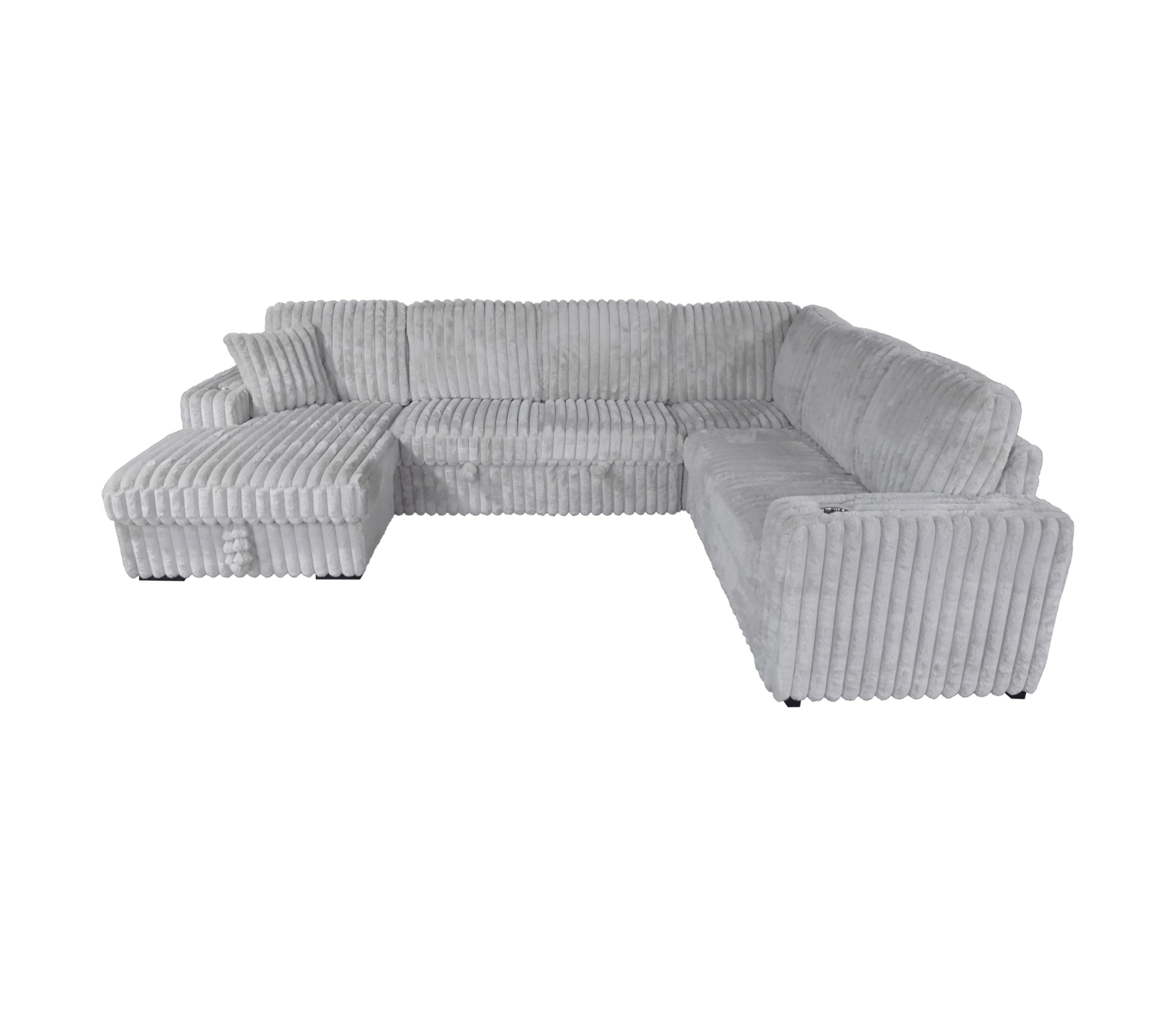 Zelia Plush Grey Minky Corduroy Large Sectional Sofa Bed with Storage Chaise & Cup Holders - Convertible Sleeper Sofa for Small Spaces, Living Room & Guest Room Comfort