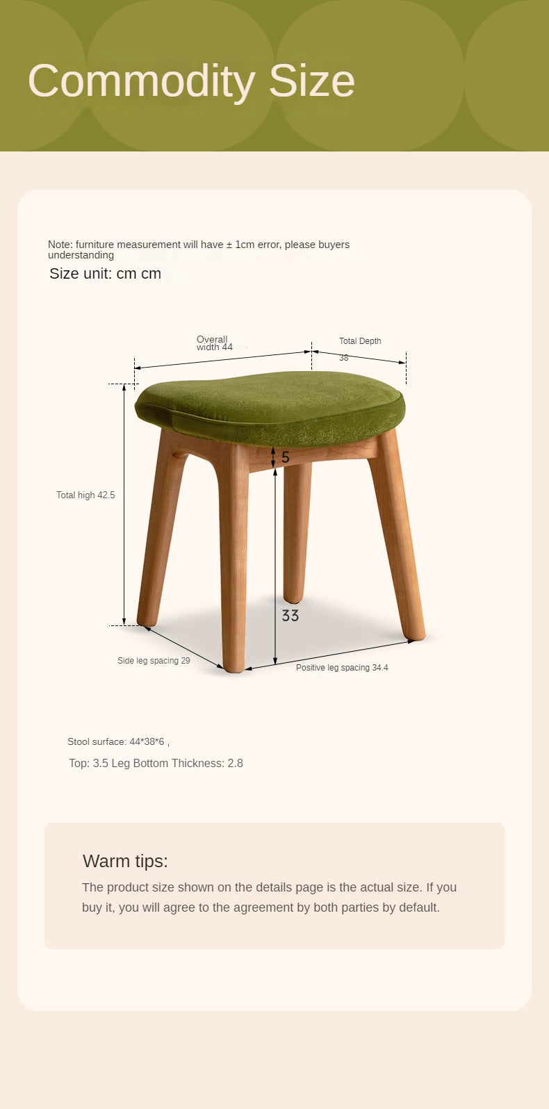 Premium Oak & Cherry Solid Wood Makeup Stool - Soft Cushioned Vanity Seat for Dressing Table, Bedroom, and Salon Use