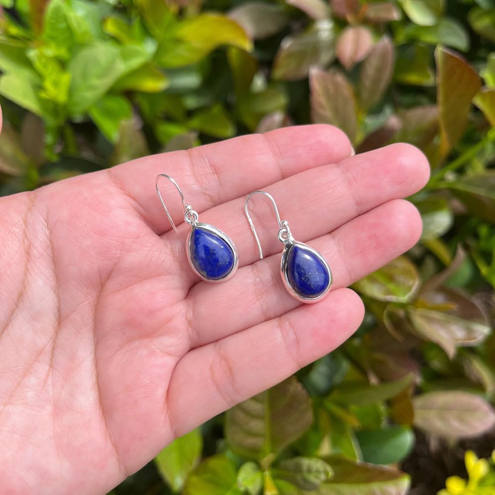 Natural Lapis Lazuli Sterling Silver Drop Earrings for Women – 925 Silver Dangle Earrings with Gift Box – Birthstone Jewelry for Special Occasions & Everyday Elegance