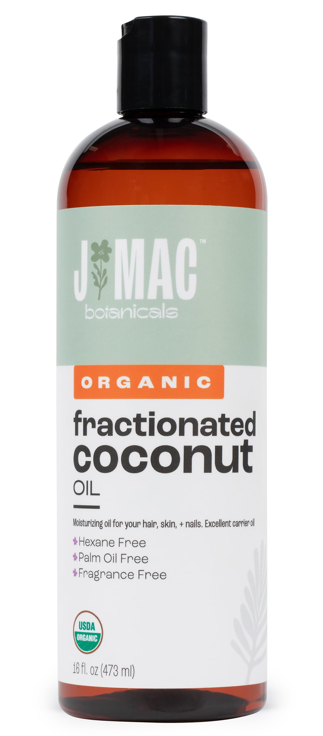 Organic Fractionated Coconut Oil 16 Oz - Pure Carrier Oil for Essential Oils, Hair & Skin Care - Leave-In Conditioner for Dry Damaged Hair, Massage & Aromatherapy - J MAC BOTANICALS (Perfect for DIY Beauty Recipes & Relaxing Spa Treatments)