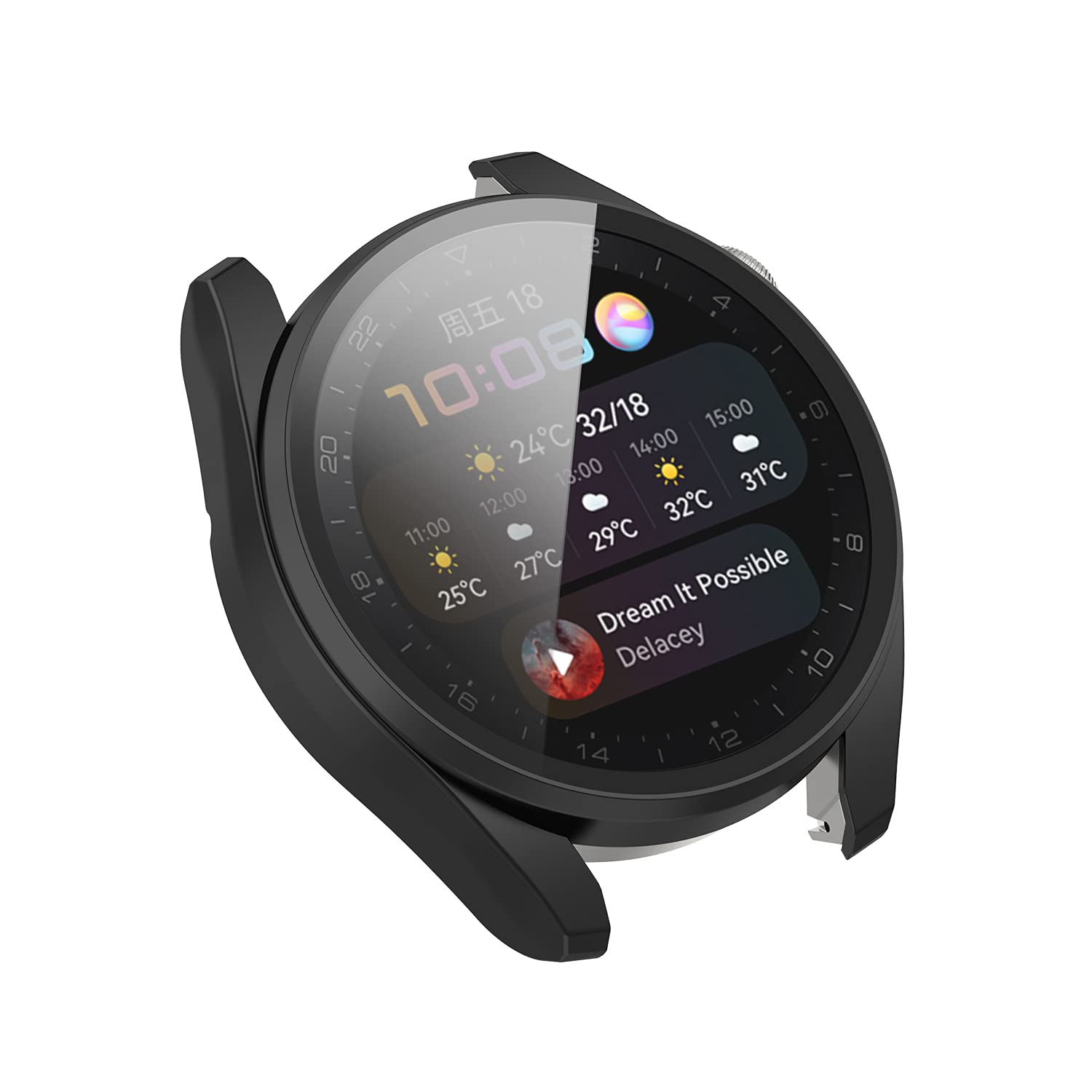 Premium Scratch-Resistant PC Case Cover with HD Tempered Glass Screen Protector for Huawei Watch 3 Pro - Durable Protection for Workouts, Outdoor Activities & Daily Use (Black)
