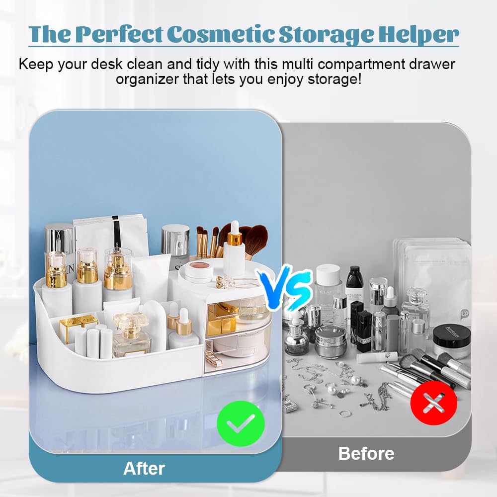 REFORUNG Large Makeup Organizer with Drawers - Cosmetic Storage Box for Dressing Table, Nail Polish & Lipstick Organizer - White | Perfect for Vanity, Bathroom & Travel Beauty Organization