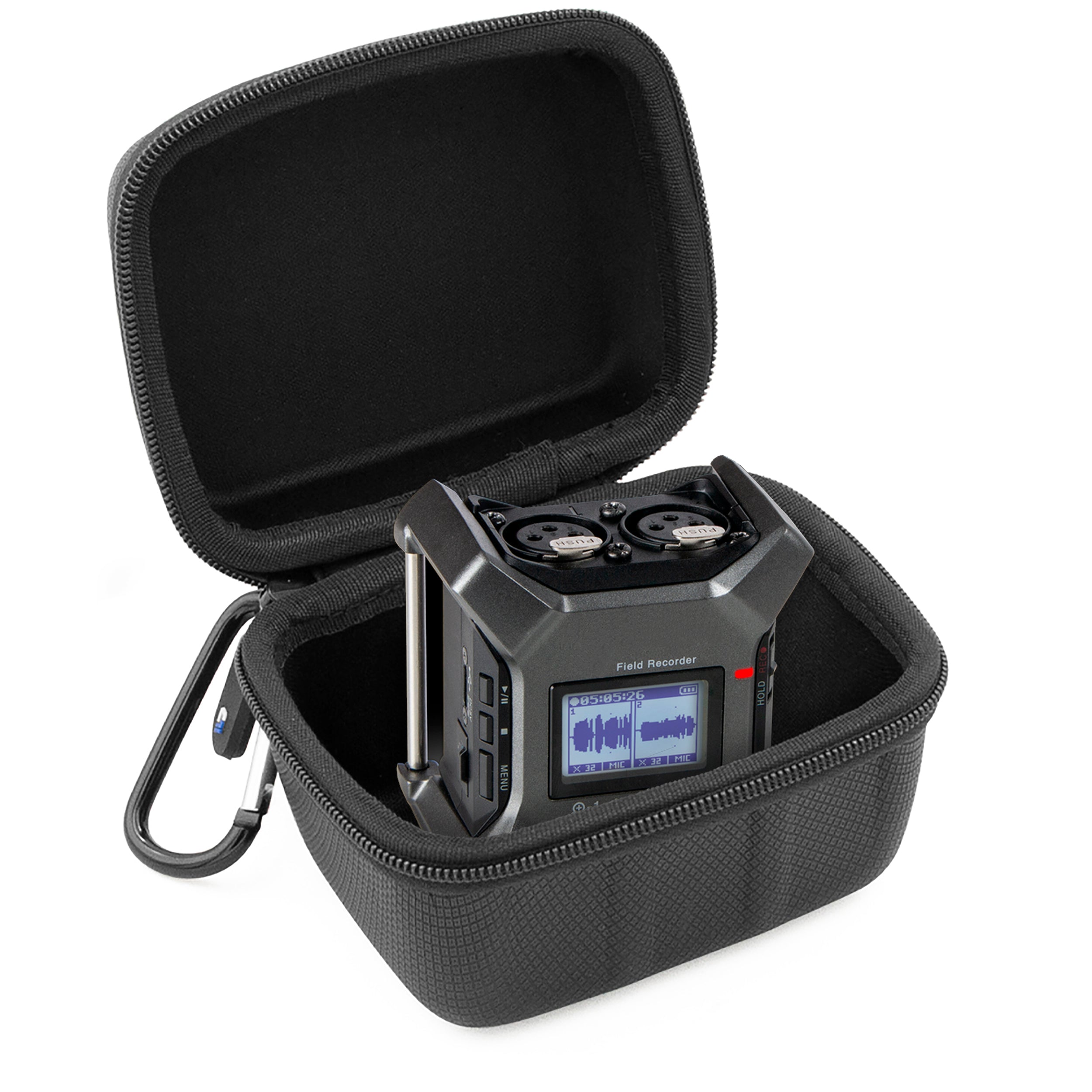 CASEMATIX Protective Carry Case for Zoom F3 Field Recorder - Portable 2-Input Audio Recorder Storage Bag with Carabiner Clip | Perfect for Outdoor Recording, Travel & Studio Use