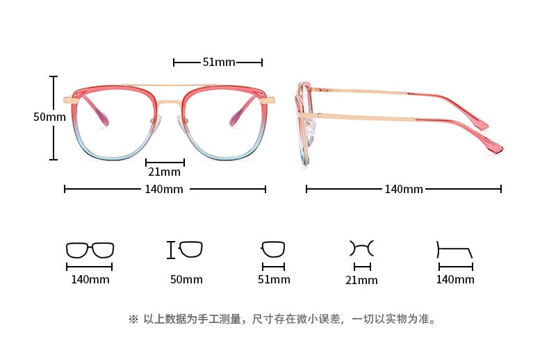CCspace Women's Full Rim Square Double Bridge TR90 Titanium Eyeglasses - Lightweight & Durable Glasses for Work, Reading & Fashion (Model 55988)