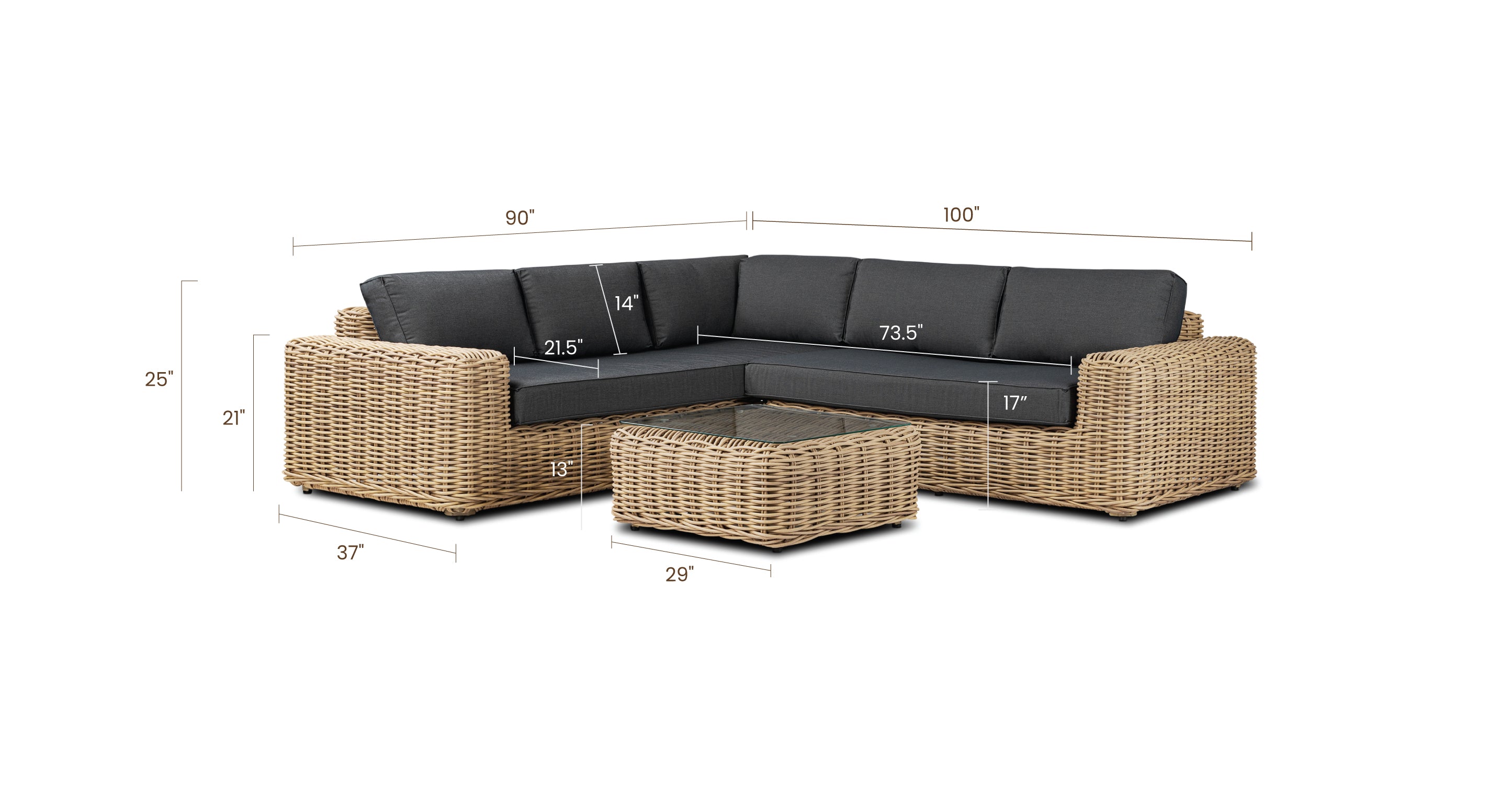Modern Puglia Corner Sectional Sofa Set with Coffee Table - Comfortable L-Shaped Couch for Living Room, Lounge & Family Room - Perfect for Small Spaces & Home Decor