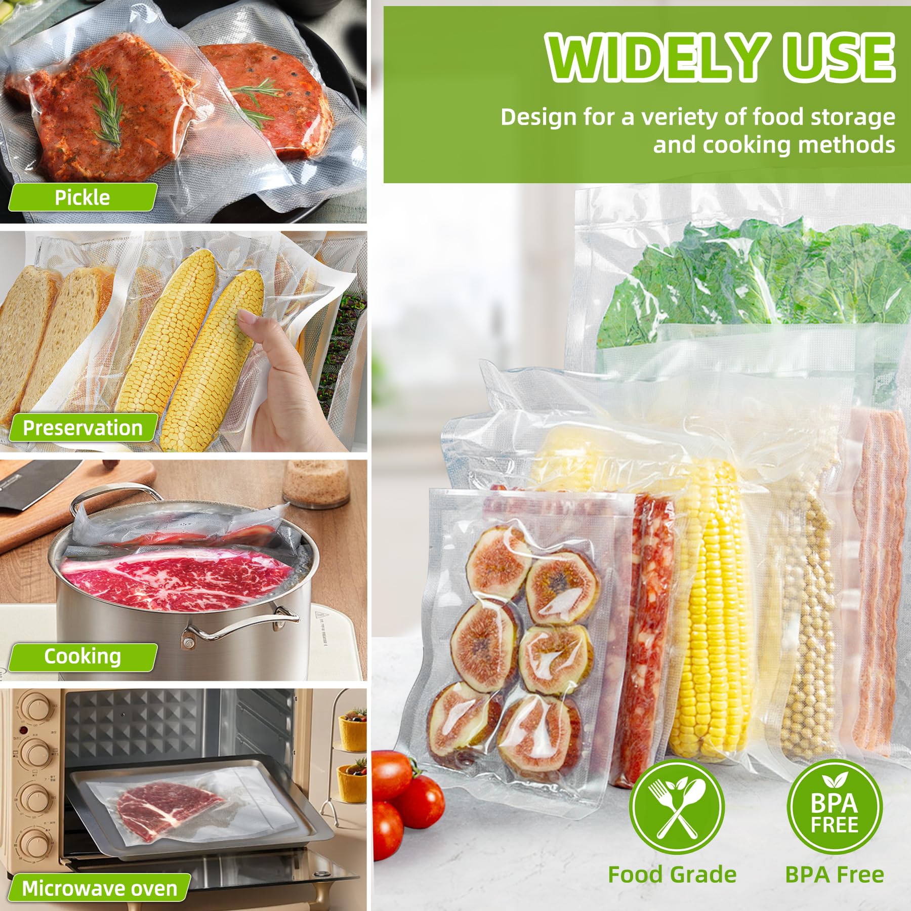 HytusCooking Pre-Cut Vacuum Sealer Bags (150 Pack) - Heavy Duty Embossed Commercial Grade Food Storage Bags for Sous Vide, Meal Prep & Freezing - BPA-Free Gallon (11
