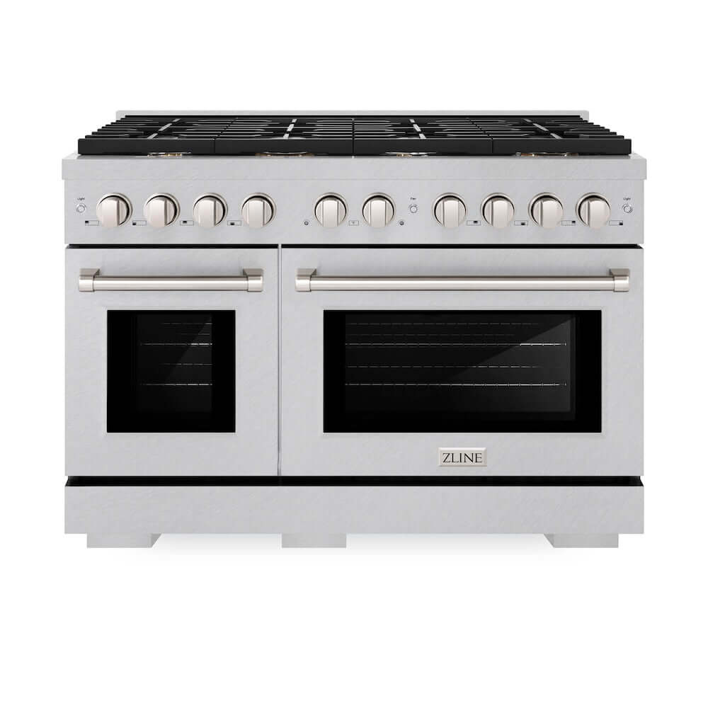 ZLINE 48-Inch 6.7 cu. ft. Paramount Double Oven Gas Range - Satin Stainless Steel with 8 Brass Burners (SGRS BR 48) | Professional Kitchen Appliance for Home Chefs & Entertaining