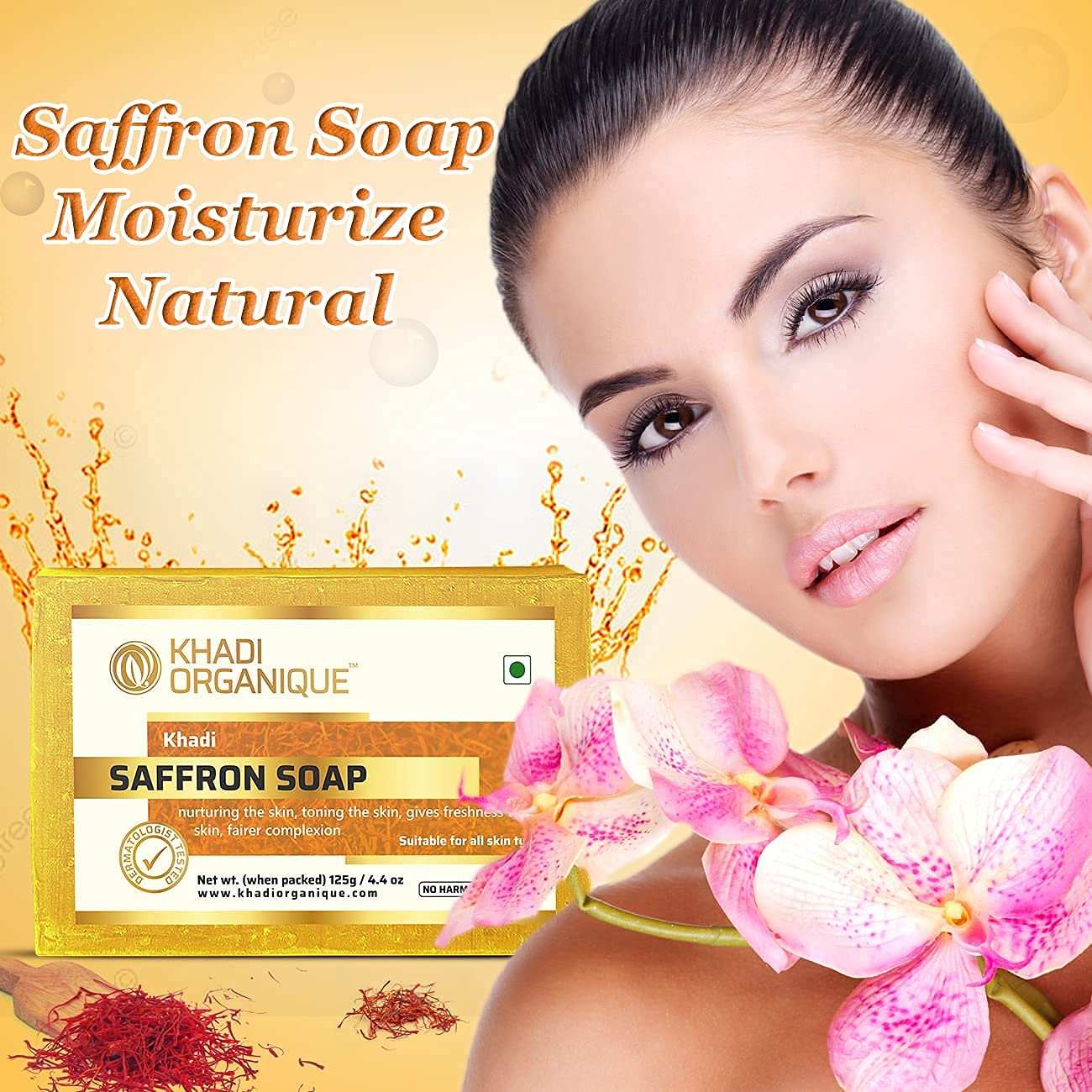 Khadi Organique Handmade & Herbal Soap Set - 2 Sandalwood & 2 Saffron Soaps (4x125g) | Natural Ayurvedic Skincare for Face & Body | Perfect for Daily Cleansing & Relaxation