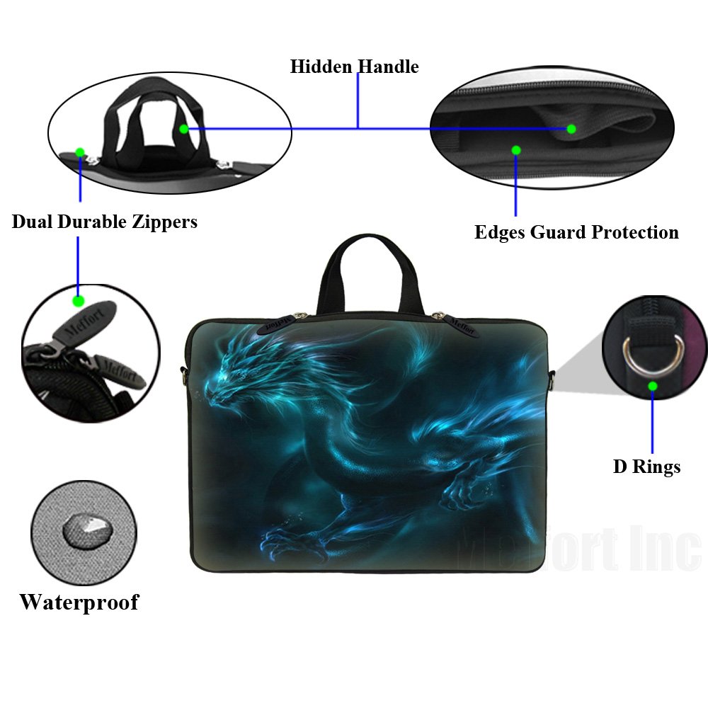 17.3 Inch Neoprene Laptop Sleeve Case with Hidden Handle - Protective Cover for MacBook Air, Ultrabook & Chromebook (Blue Dragon) | Perfect for Travel, Office & School Use